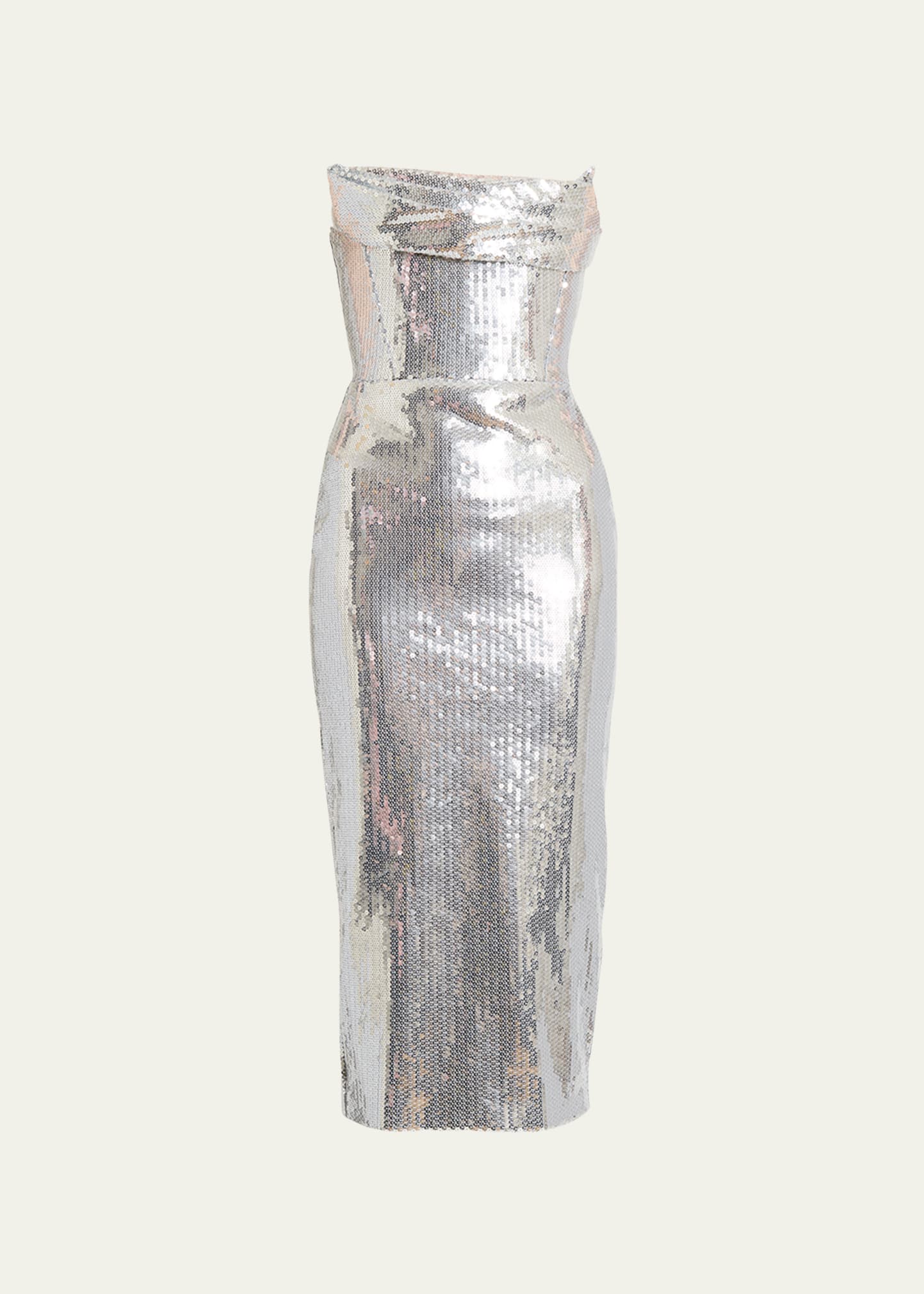 Shop Alex Perry Sequin Curved Strapless Sheath Dress In Silver