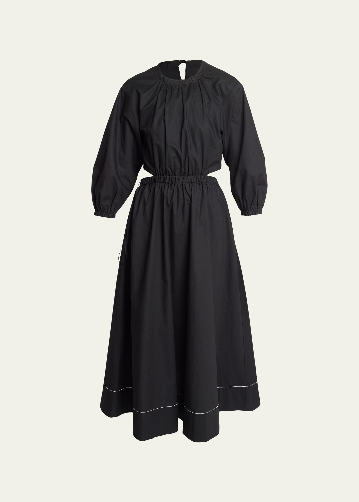 Nora Backless Puff-Sleeve Midi Dress