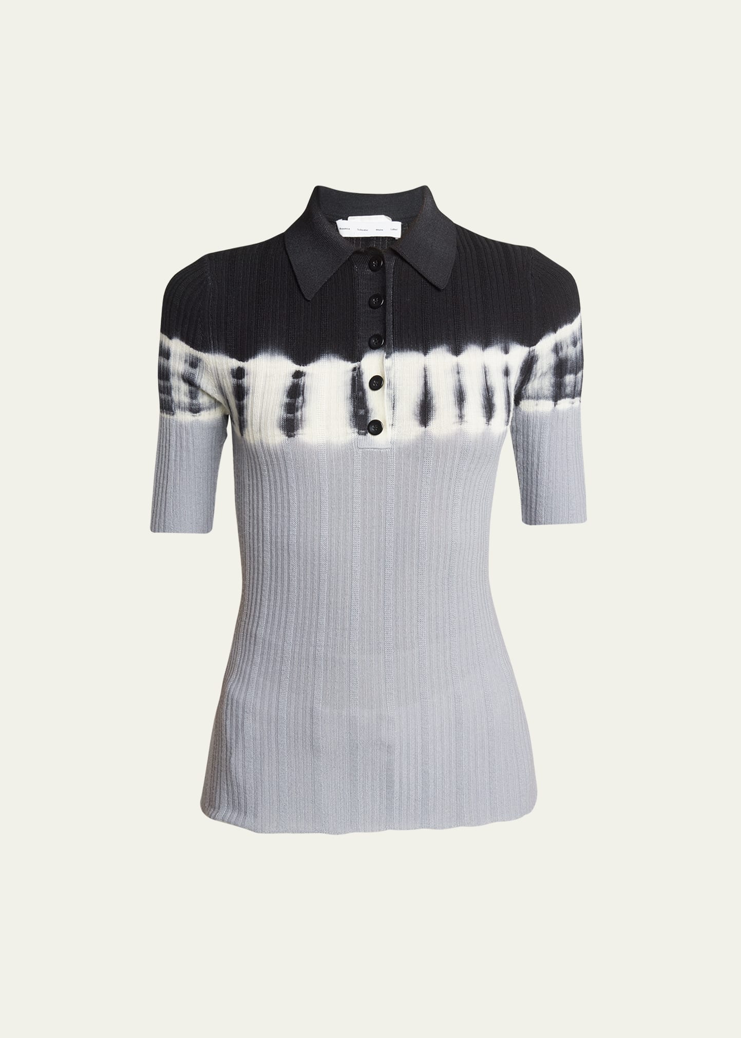 Shop Proenza Schouler White Label Louisa Ribbed Tie-dye Polo Top In Black/ash