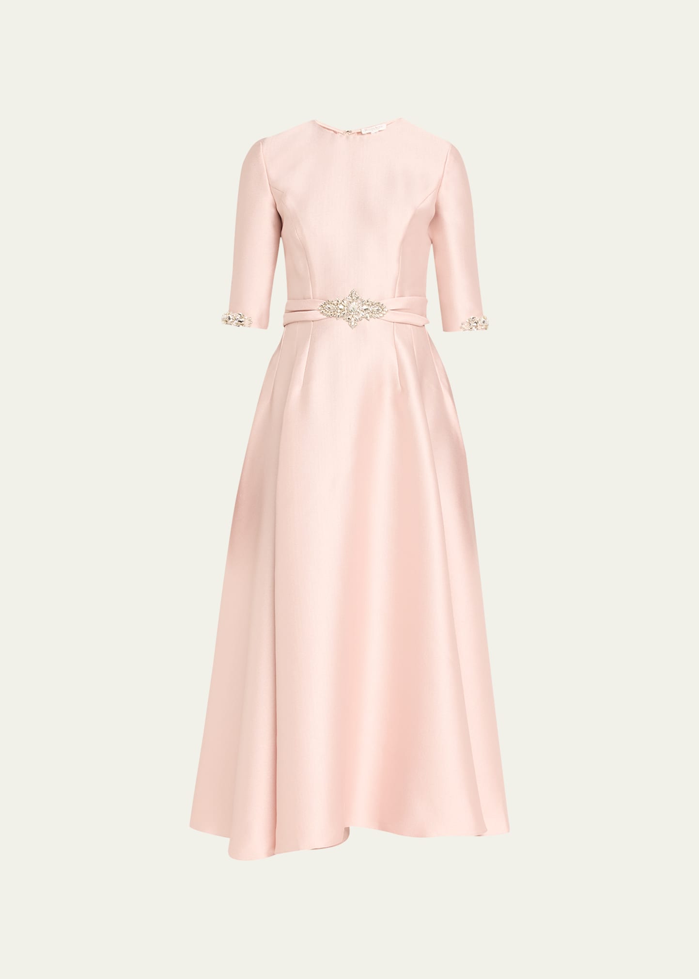 Reem Acra Crystal Trim Mikado Tea Length Dress In Blush