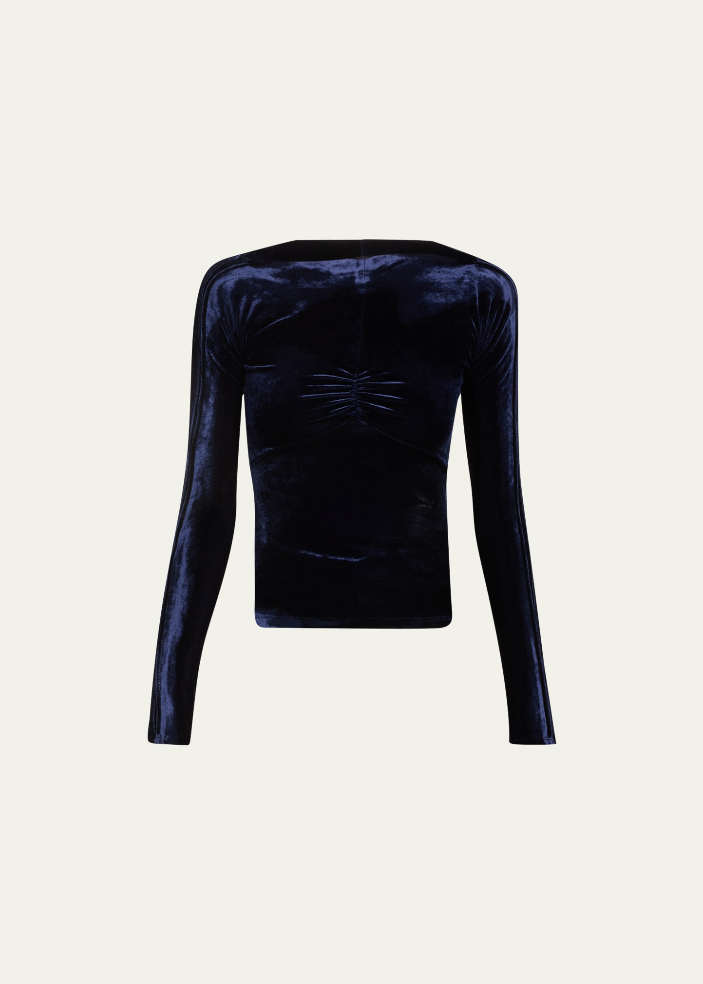Rabanne Ruched Bust Fitted Velvet Top In Navy Poseidon
