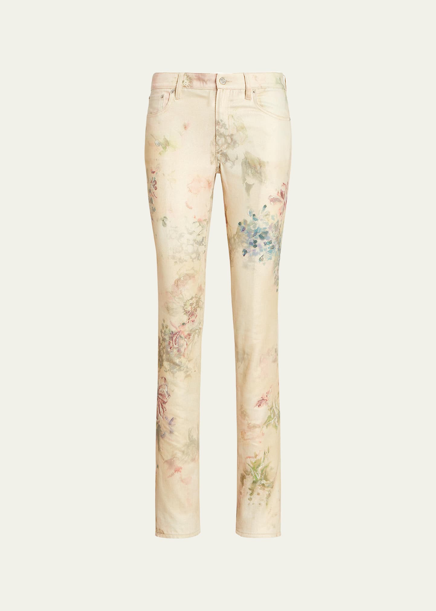160 Faded Floral-Print Slim-Leg Jeans