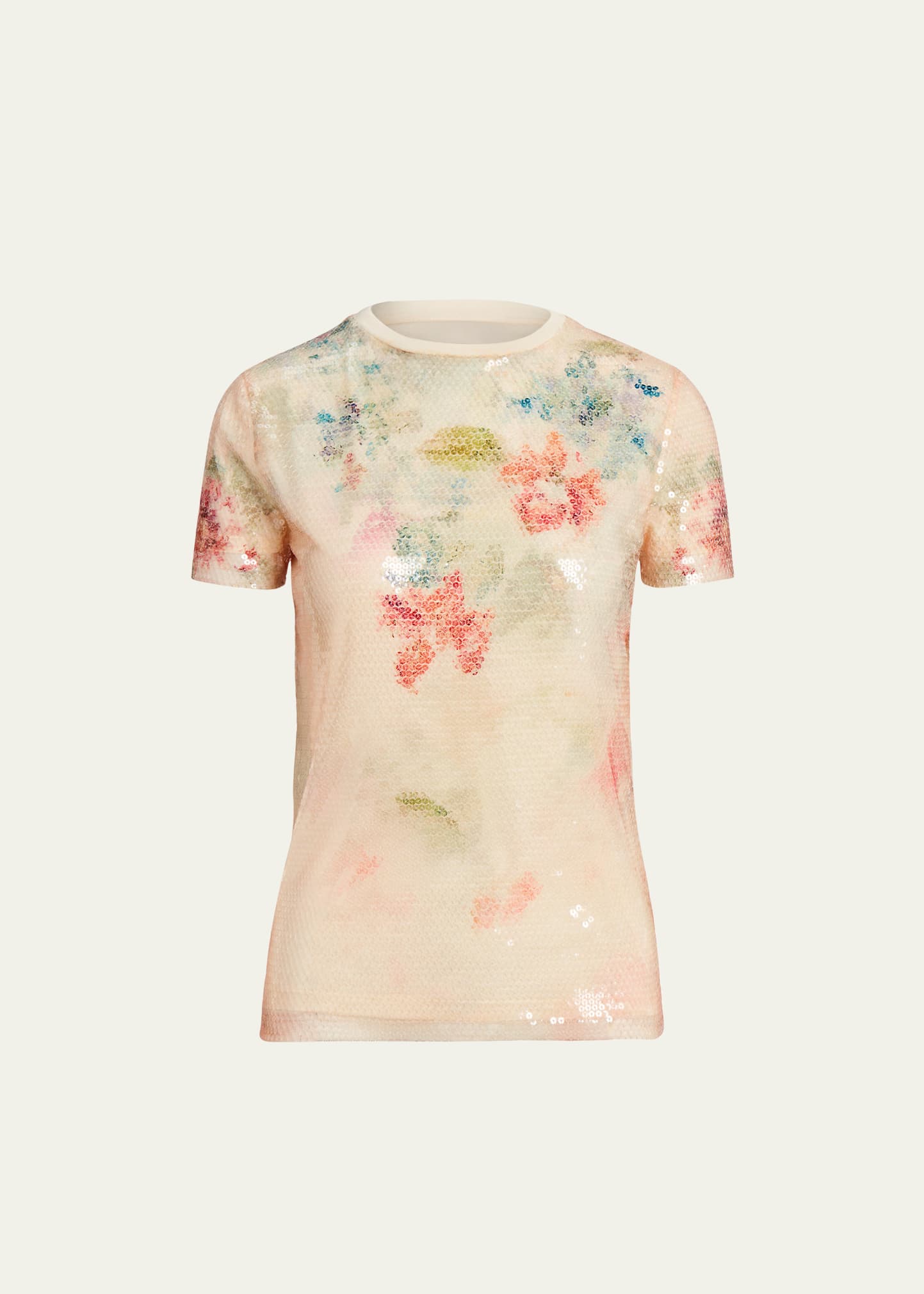 Sequin Wildflower-Print Layered Short-Sleeve T-Shirt