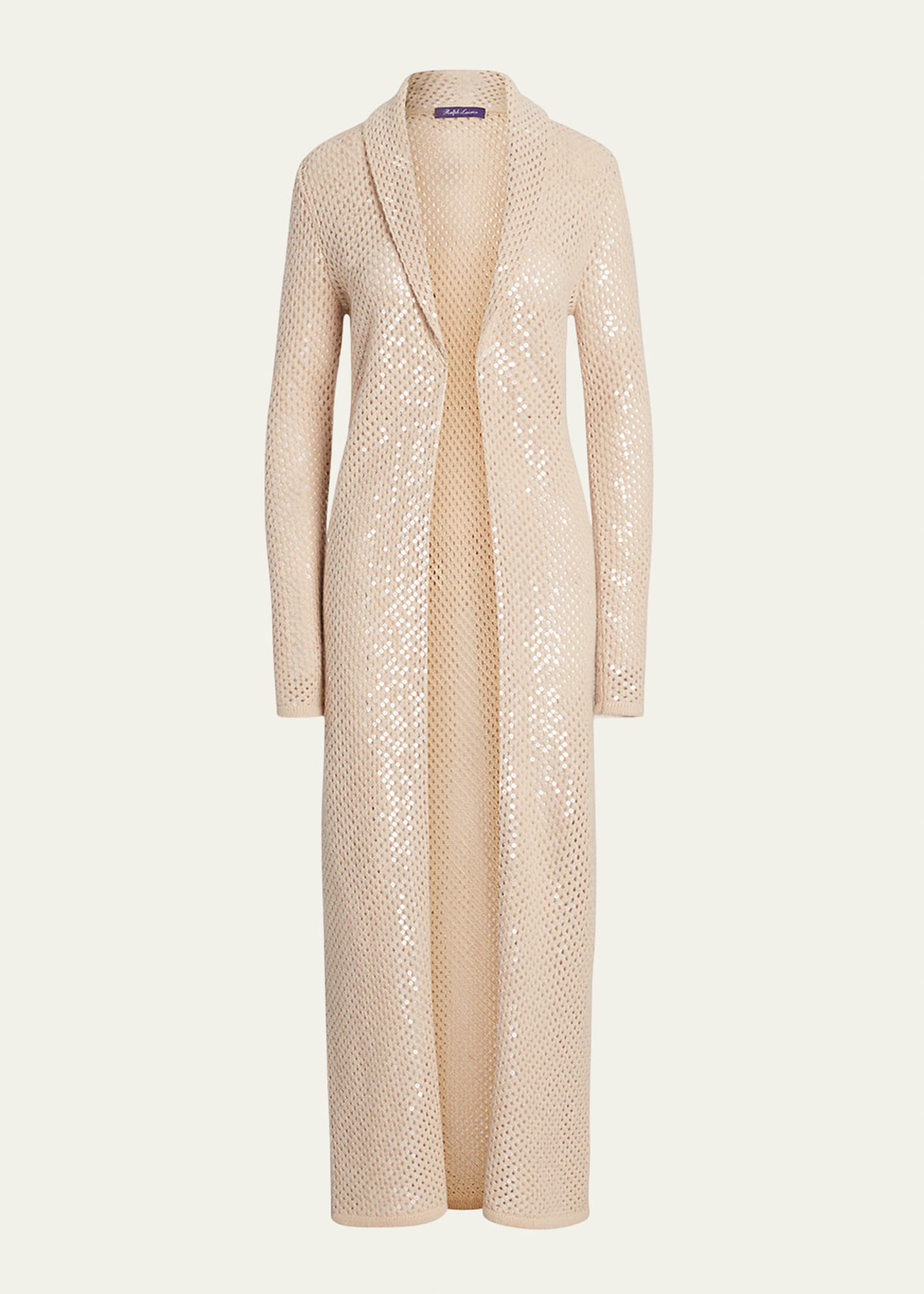 Ralph Lauren Cashmere Open-knit Cardigan With Sequin Details In Fawn