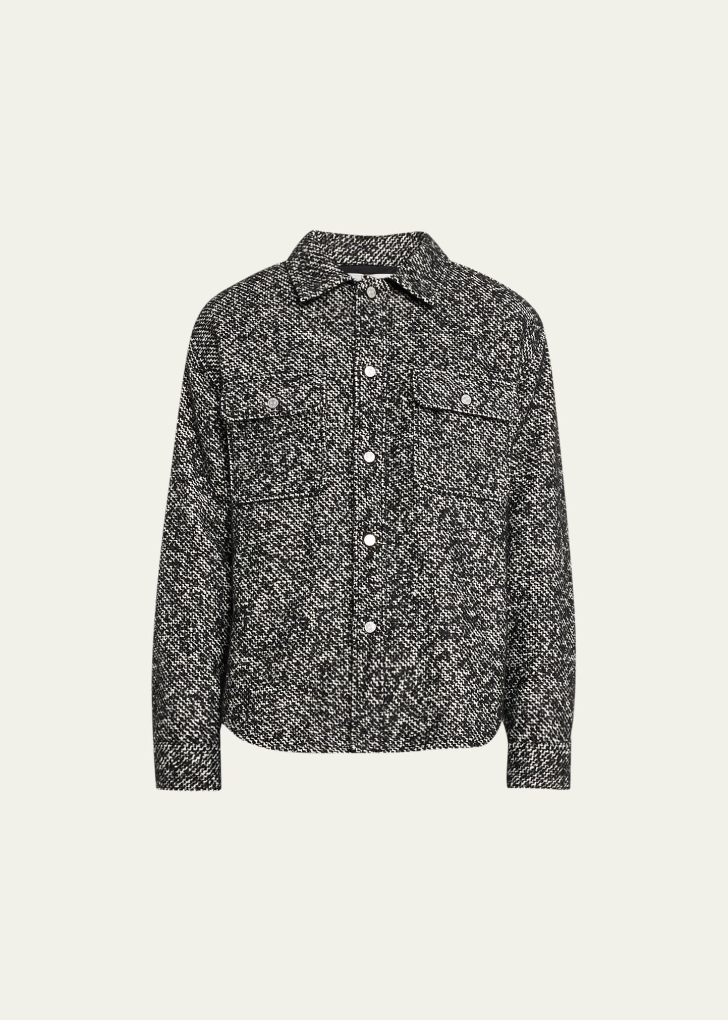 Frame Tweed Textured Regular Fit Overshirt In Grey