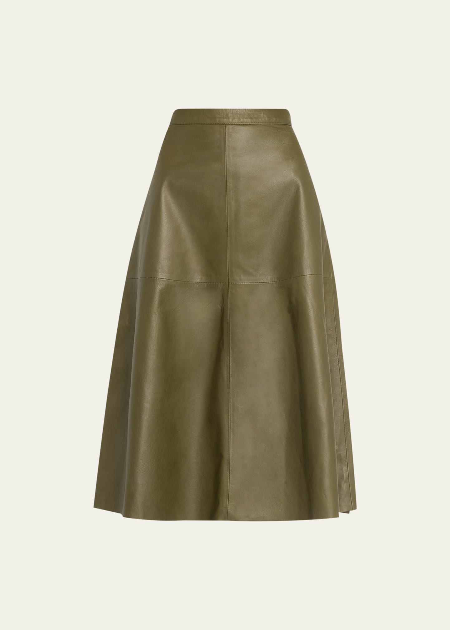 Officine Generale Ottavia A-line Leather Midi Skirt In Olive Night