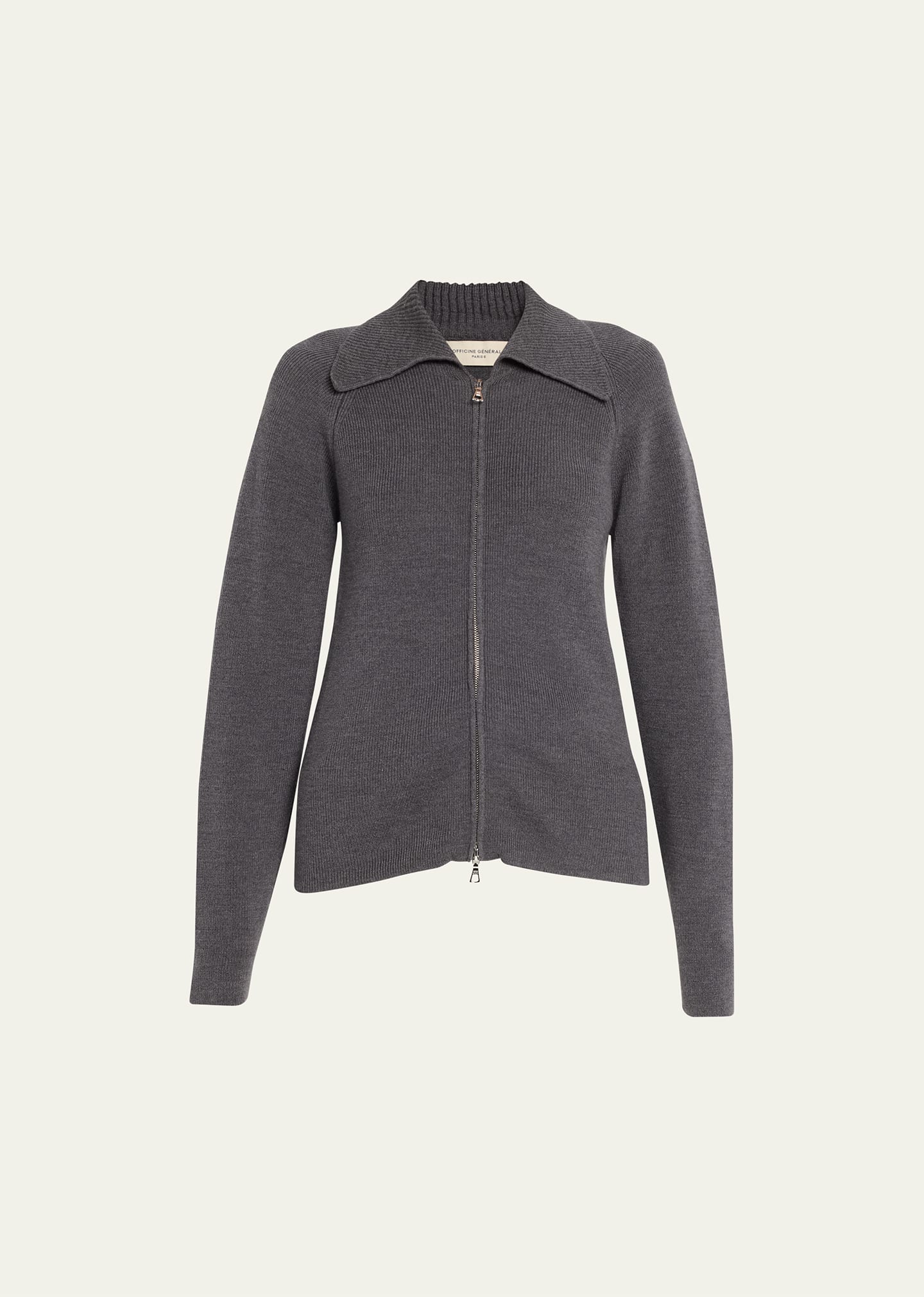 Officine Generale Henriette Ribbed Zip-front Sweater In Mid Grey