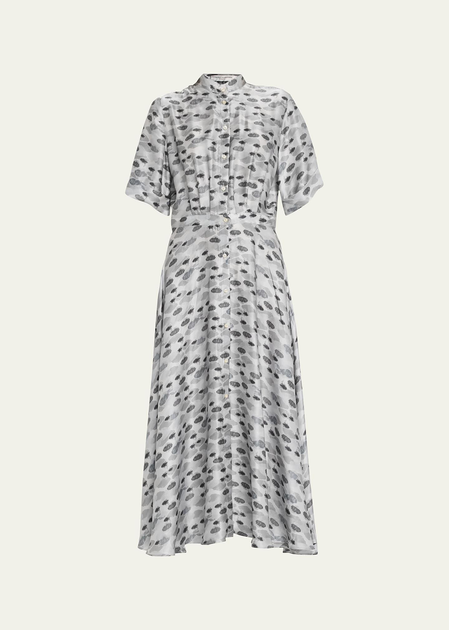 Officine Generale Nadia Abstract Print Button-front Midi Dress In Grey/mdgrey/dkgre