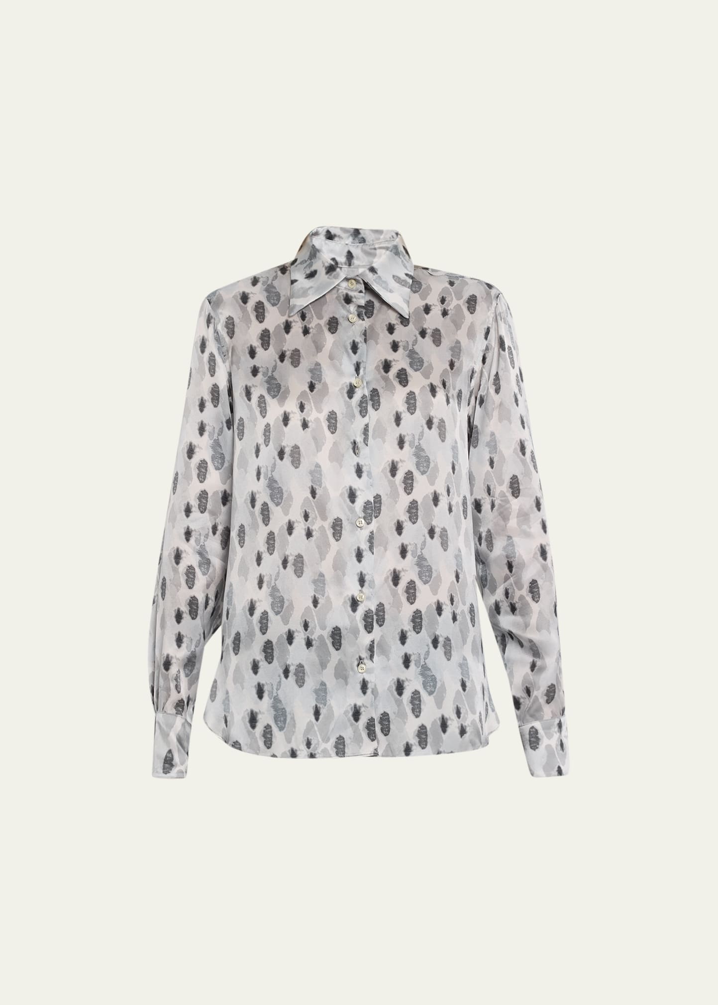 Officine Generale Ella Silk Abstract Print Shirt In Grey/mdgrey/dkgre