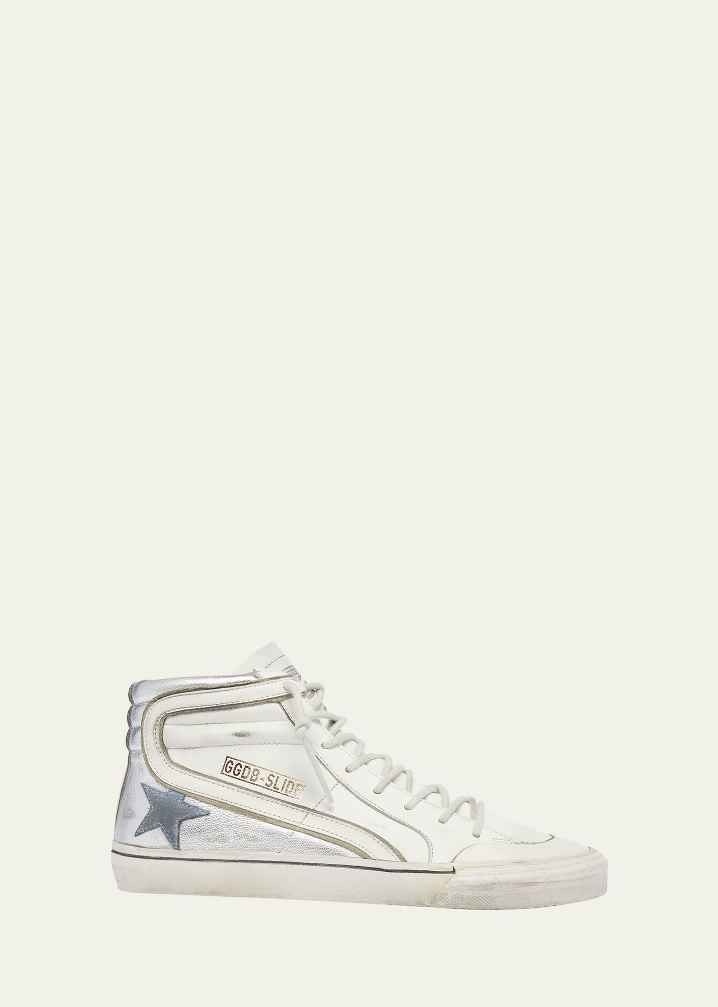 Shop Golden Goose Slide Mid-top Mixed Leather Sneakers In White Silver Ligh