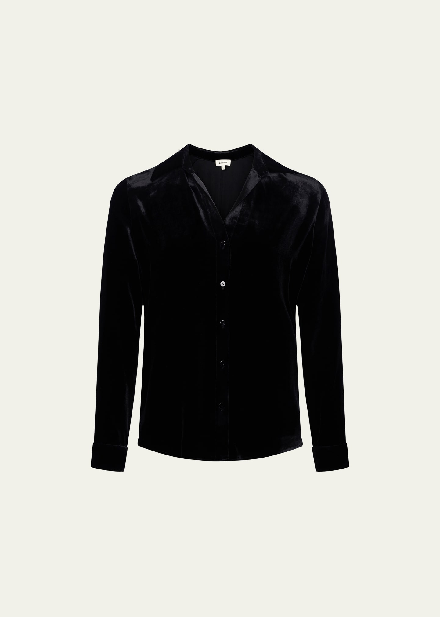 Shop L Agence Argo Velvet Button-front Blouse In Black