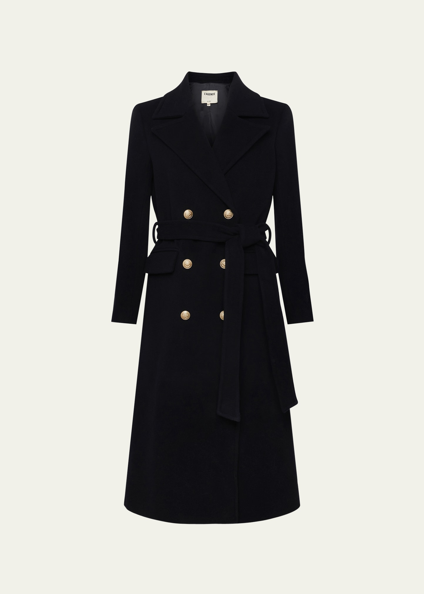 L Agence Olina Double-breasted Belted Coat In Black