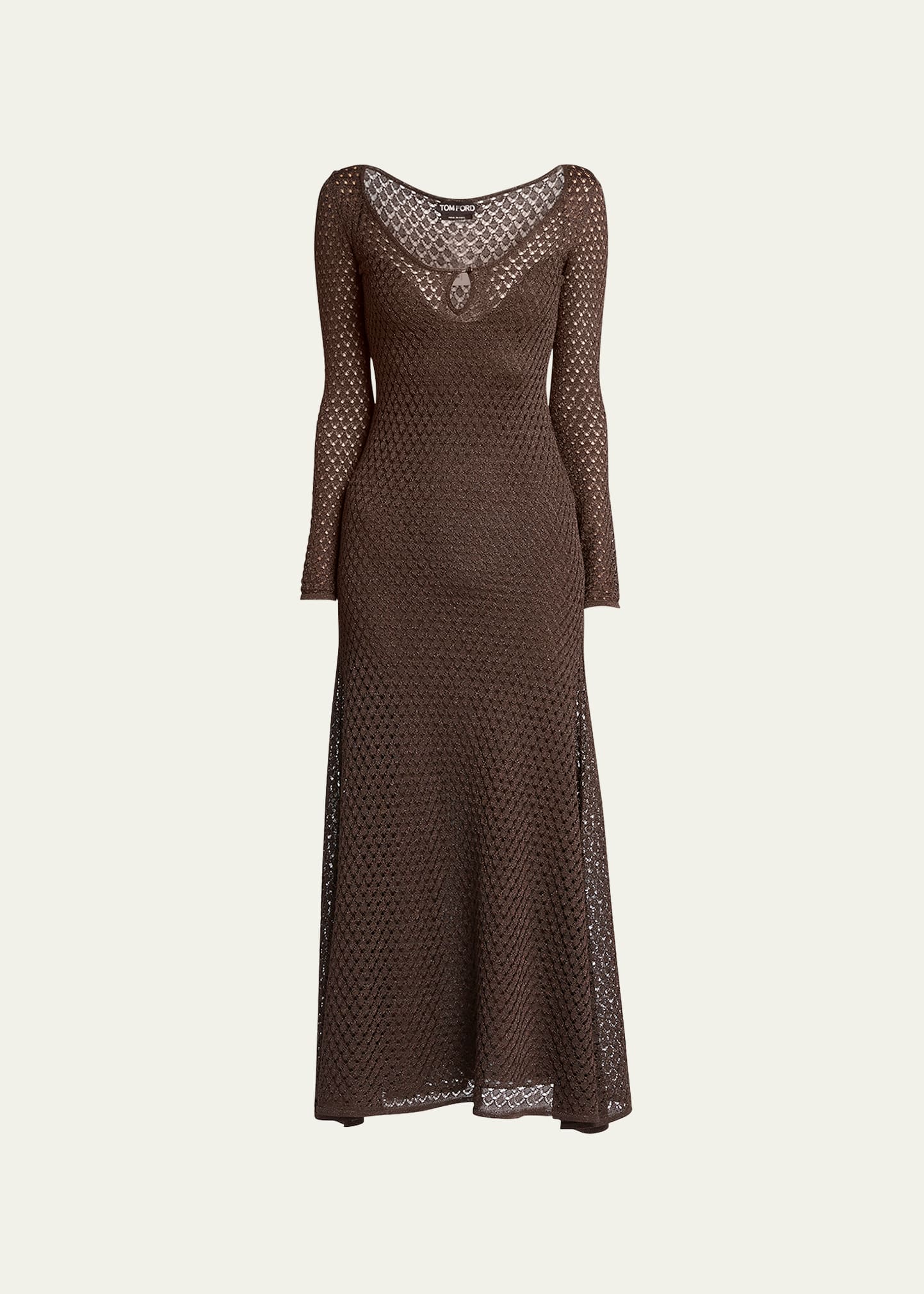 Tom Ford Open Weave Knit Midi Dress In Chocolate