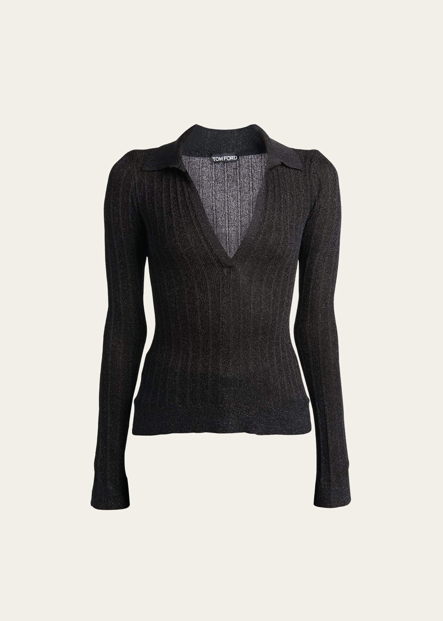 Tom Ford Lurex Knit Polo Sweater In Black