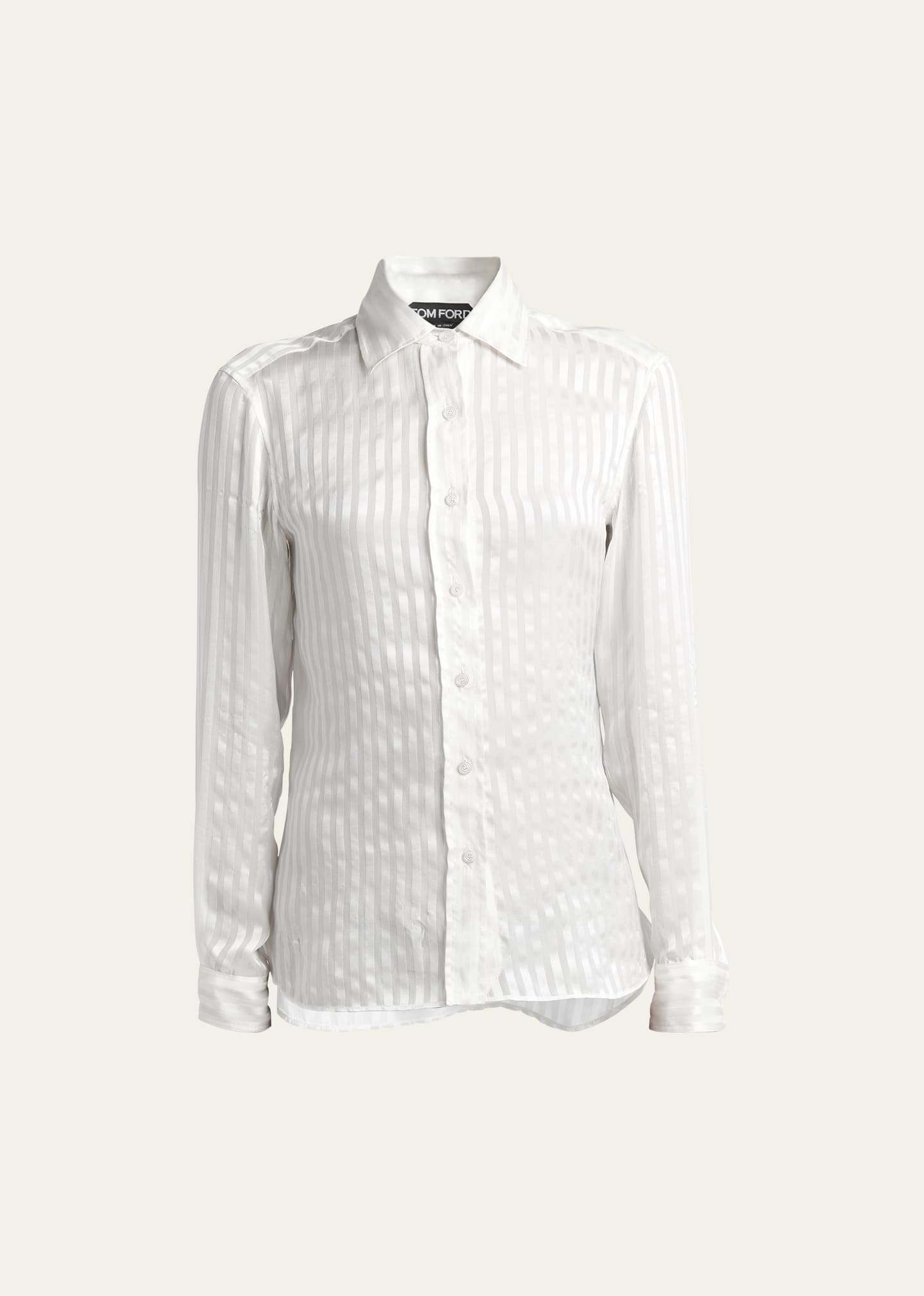 Shop Tom Ford Striped Silk Button-front Blouse In Ecru