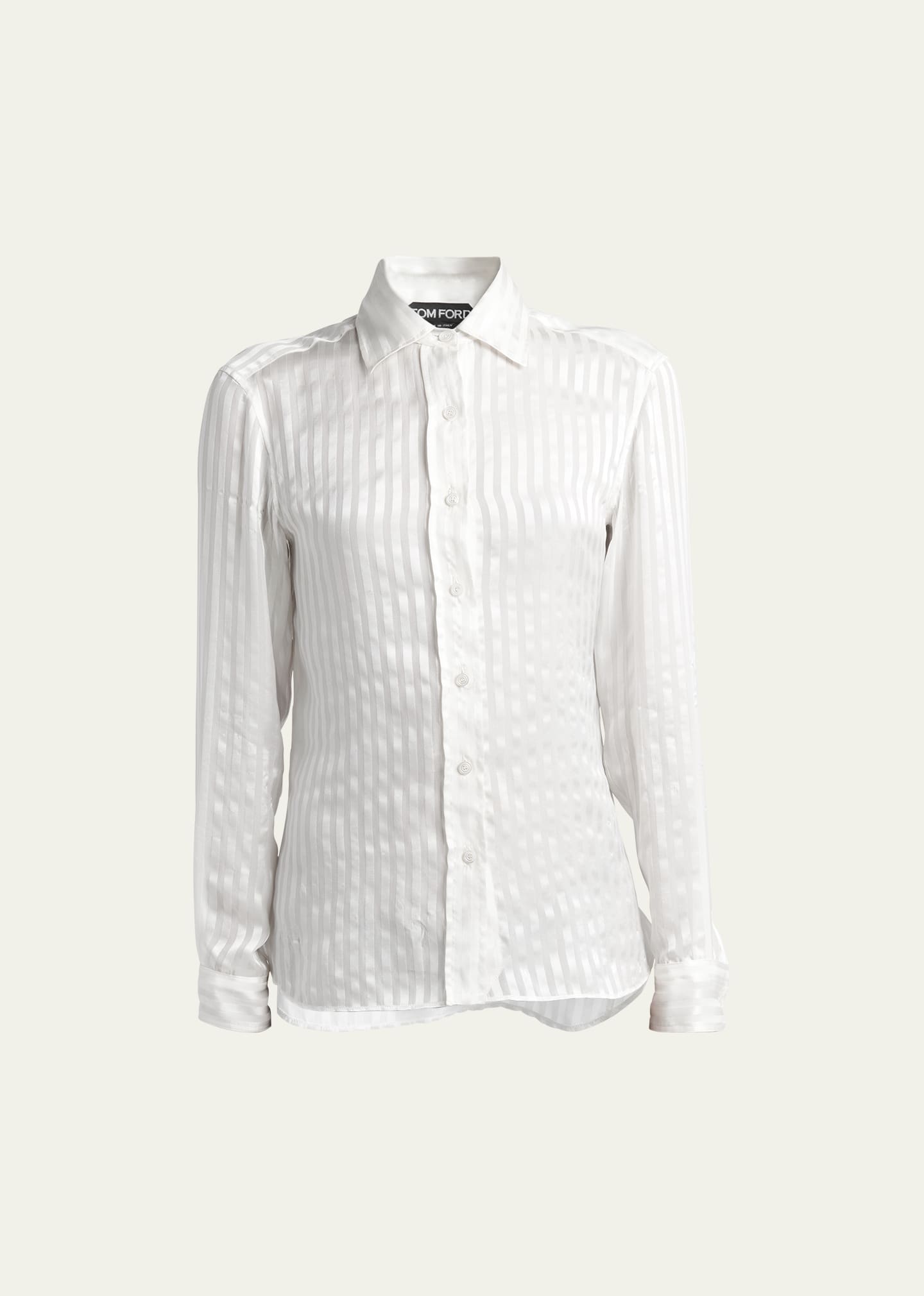 Tom Ford Striped Silk Button-front Blouse In Ecru