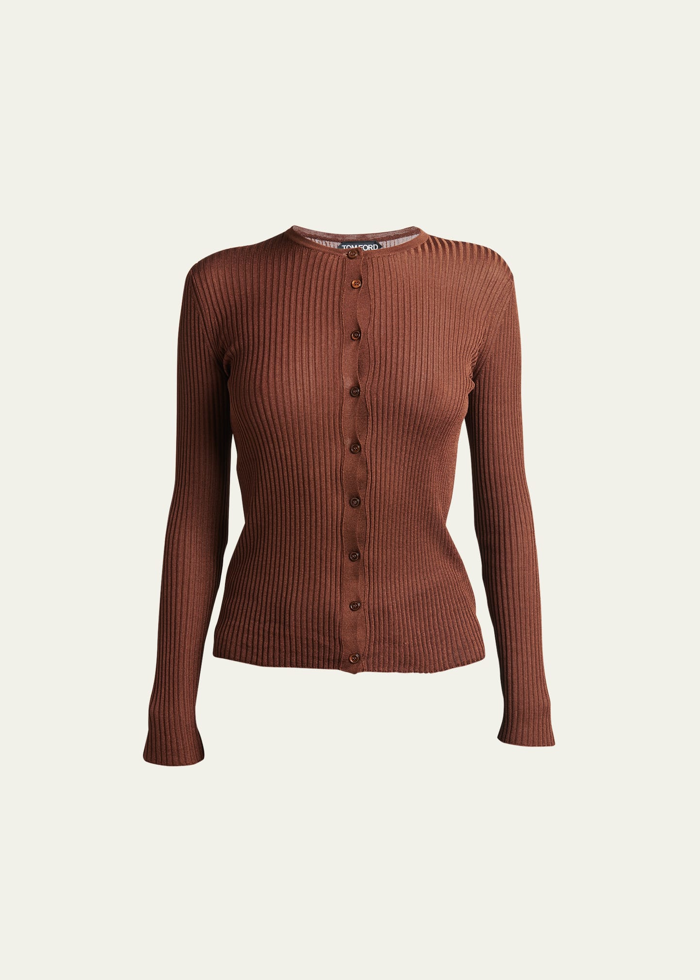 Tom Ford Shiny Viscose Rib-knit Cardigan In Cocoa Brow