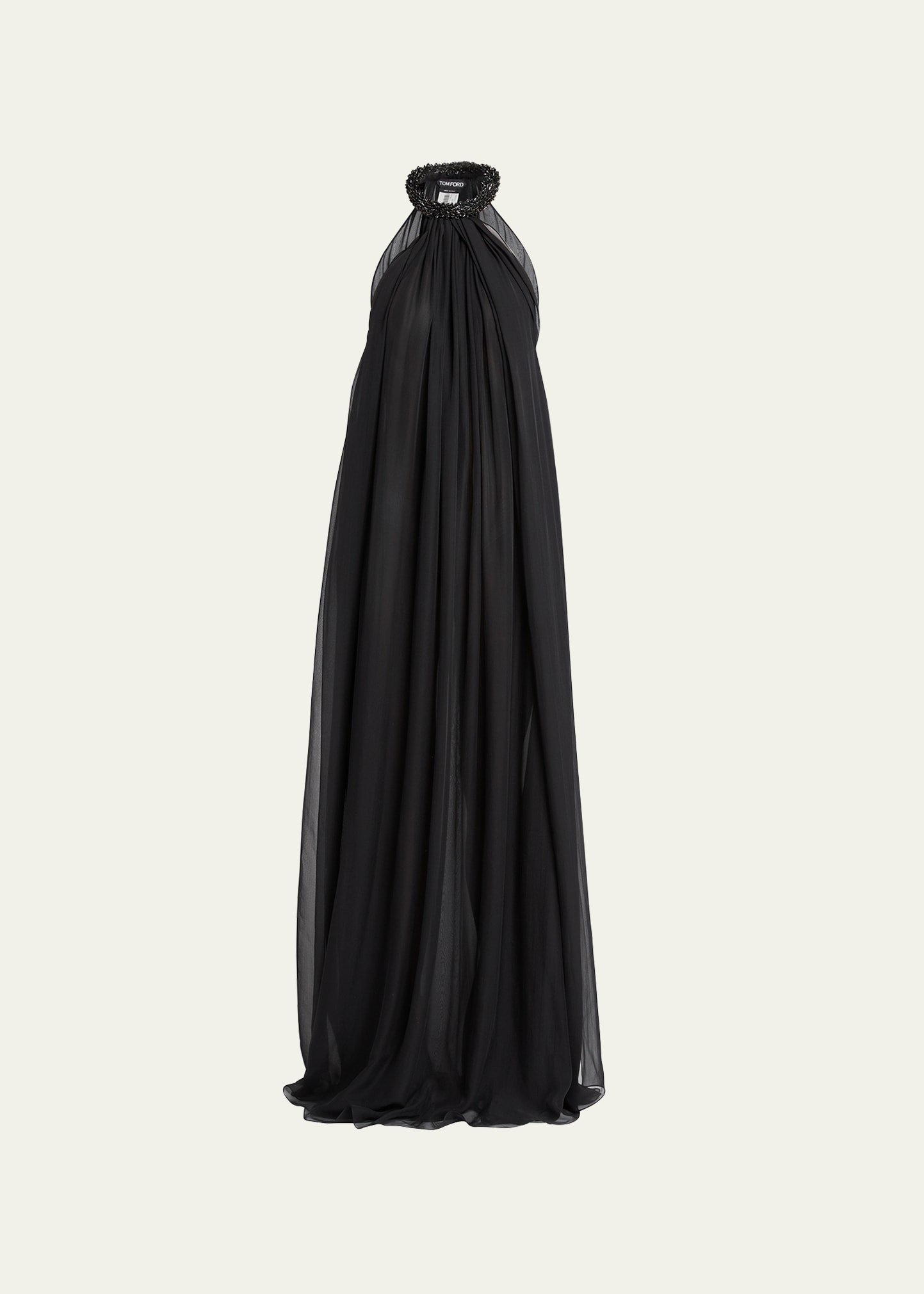 Tom Ford Embellished Halterneck Chiffon Gown In Black