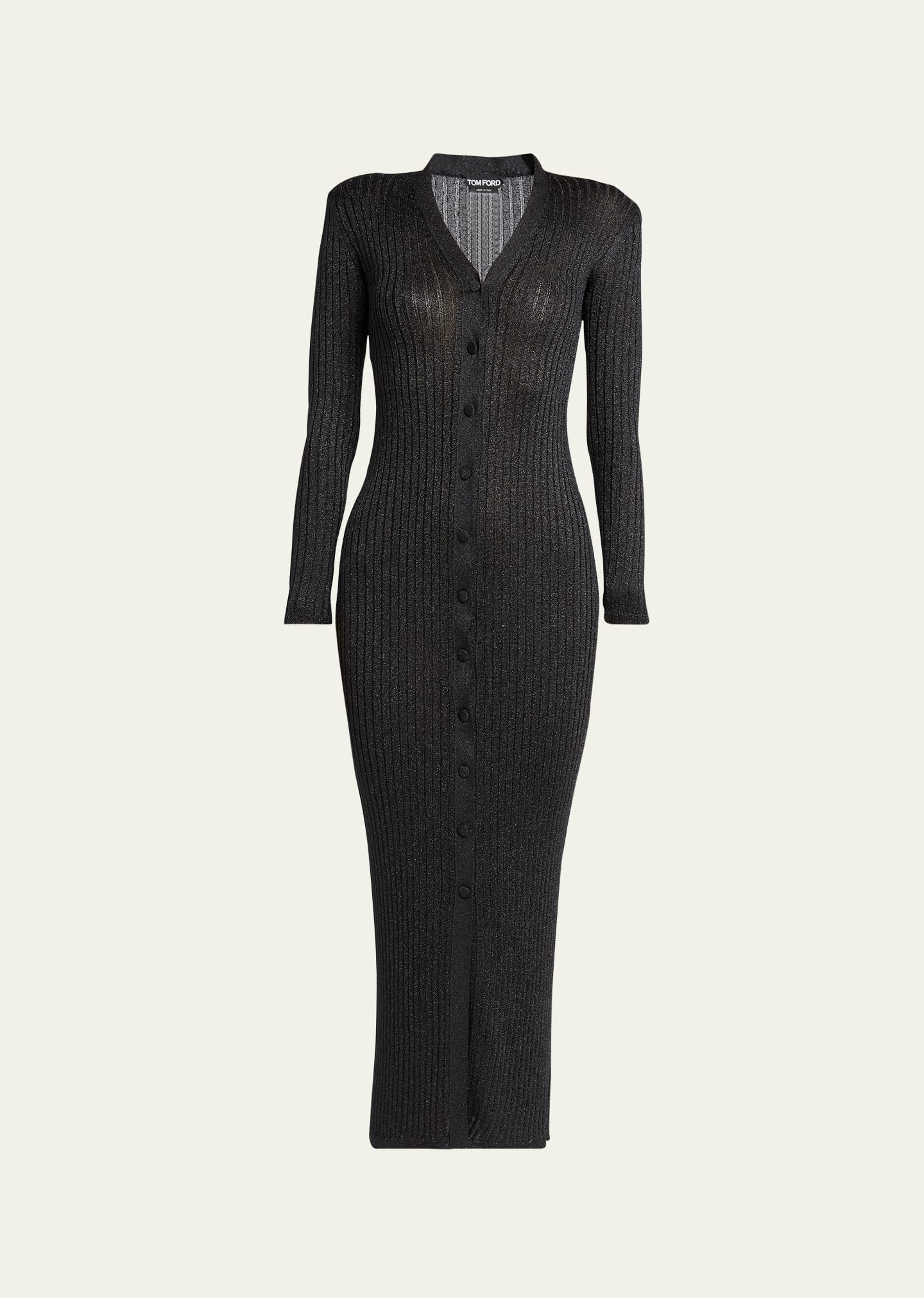 Shop Tom Ford Lurex Ribbed Knit Long Cardigan Dress In Black