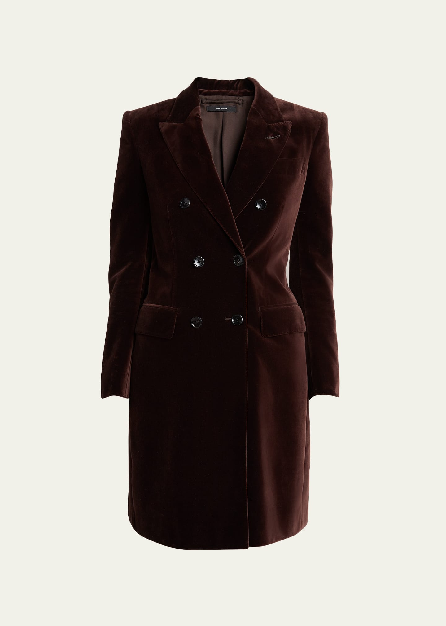 Tom Ford Double-breast Cotton Velvet Coat In Chocolate