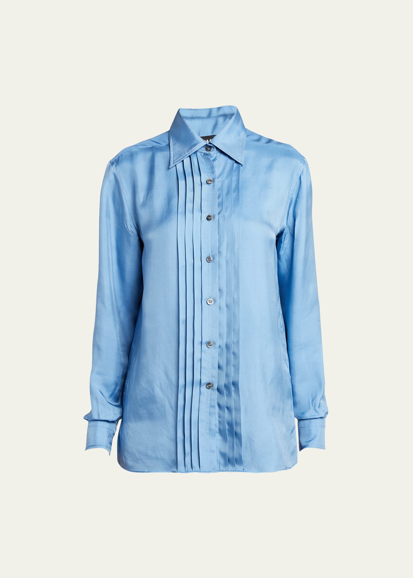 Shop Tom Ford Pleated Silk Button-front Blouse In Stone Blue