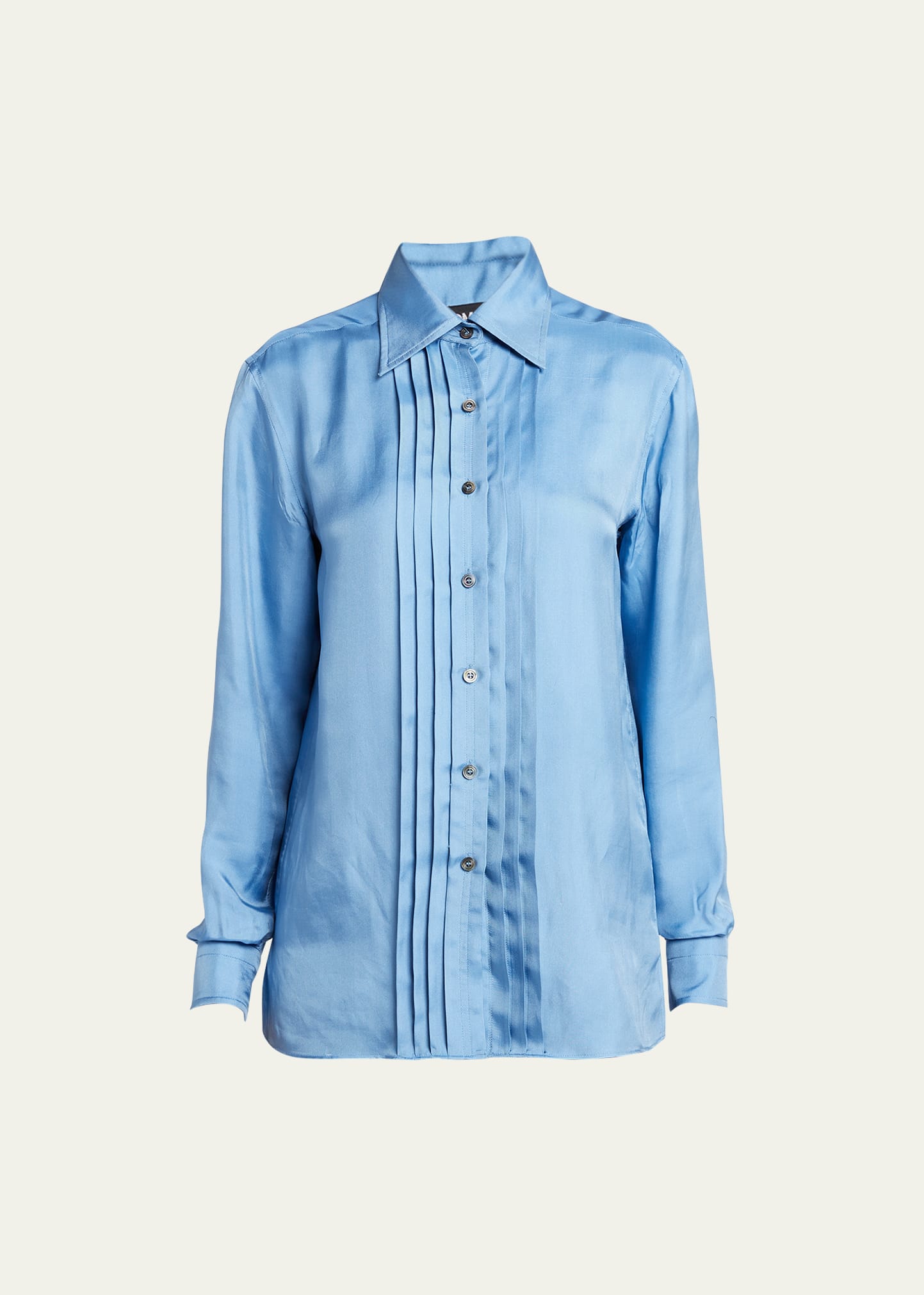 Tom Ford Pleated Silk Button-front Blouse In Stone Blue