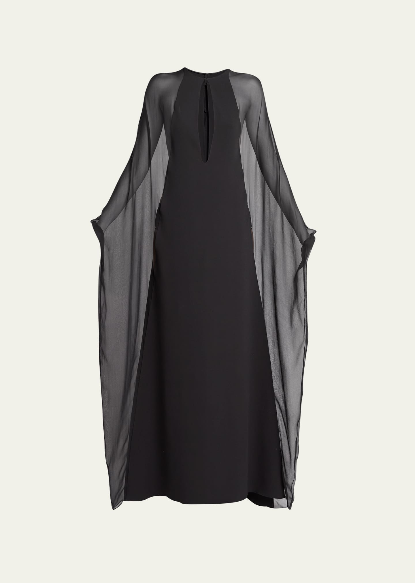 Tom Ford Sheer Chiffon Cape-sleeve Keyhole Caftan Dress In Black