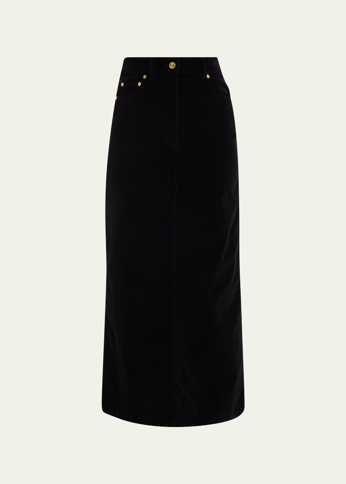 Shop Ganni Straight Washed Corduroy Maxi Skirt In Black