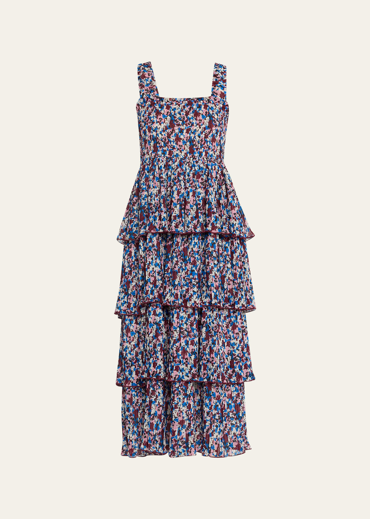 Ganni + Net Sustain Tiered Pleated Floral-print Recycled-georgette Midi Dress In Multi-color