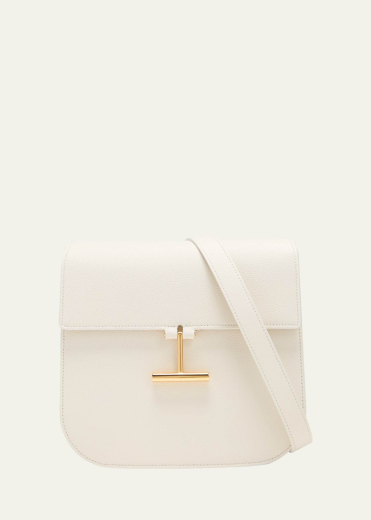 Shop Tom Ford Tara Medium Crossbody In Grained Leather With Leather Strap In Chalk