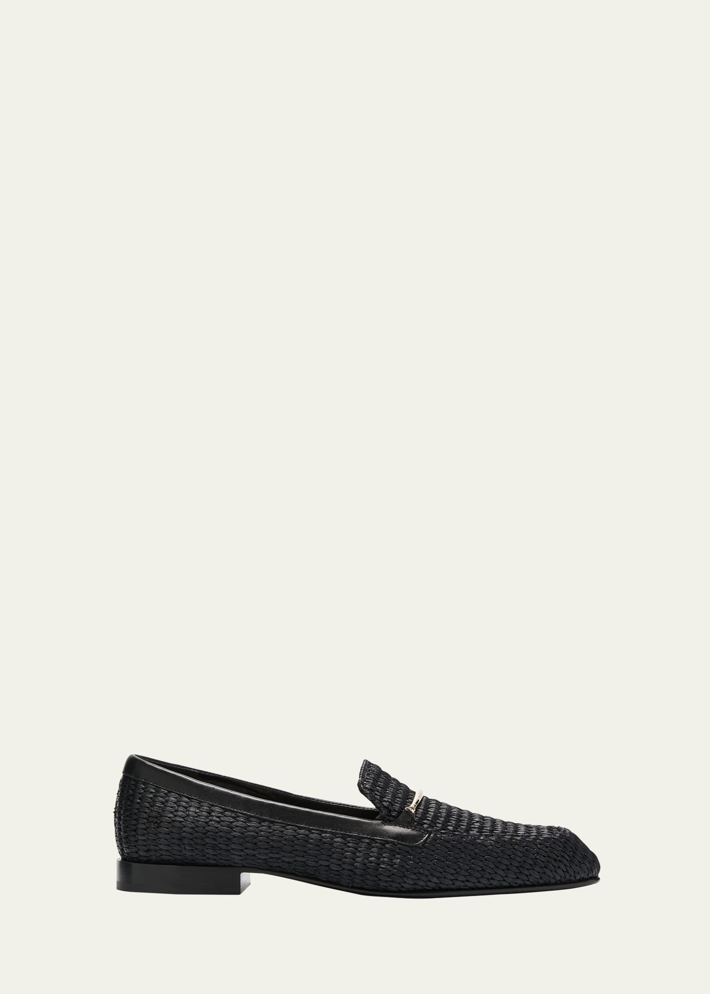 Victoria Beckham Raffia Metal-strap Easy Loafers In Black