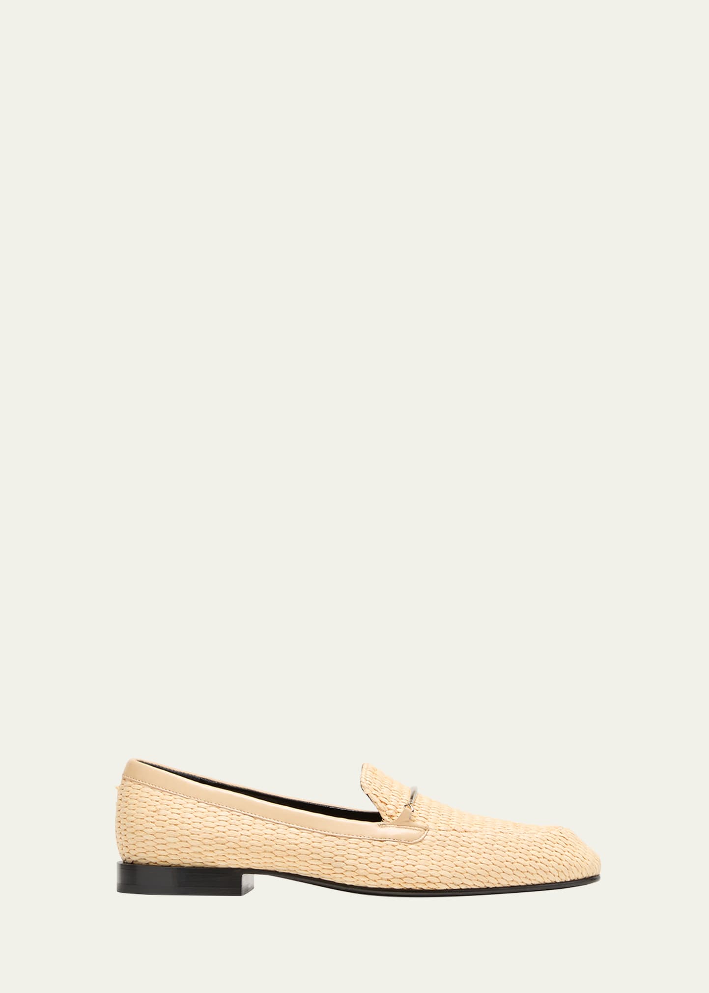 Raffia Metal-Strap Flat Loafers