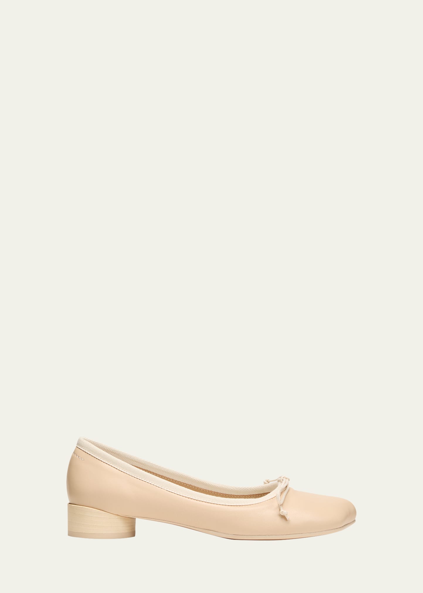 Leather Bow Block-Heel Ballerina Flats