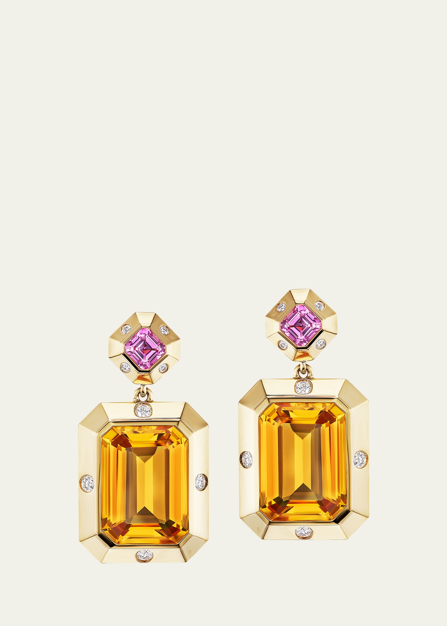 18K Yellow Gold Stella Pink Sapphire, Citrine, and Diamond Drop Earrings
