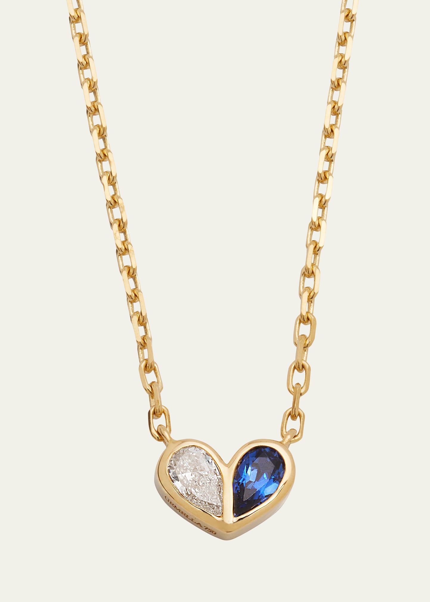 18K Yellow Gold Sweetheart Diamond and Blue Sapphire Necklace