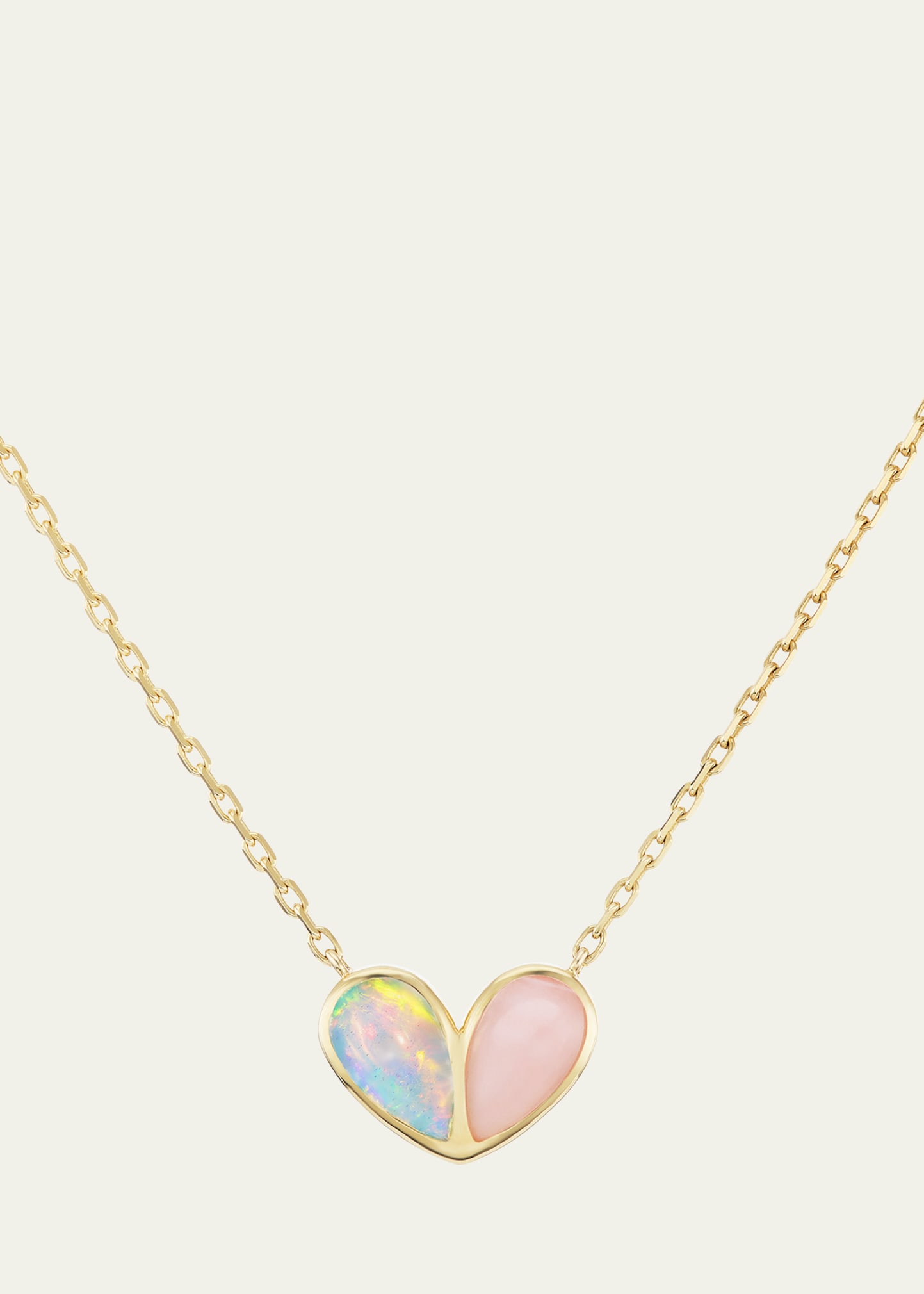 18K Yellow Gold Sweetheart Ethiopian and Pink Opal Necklace