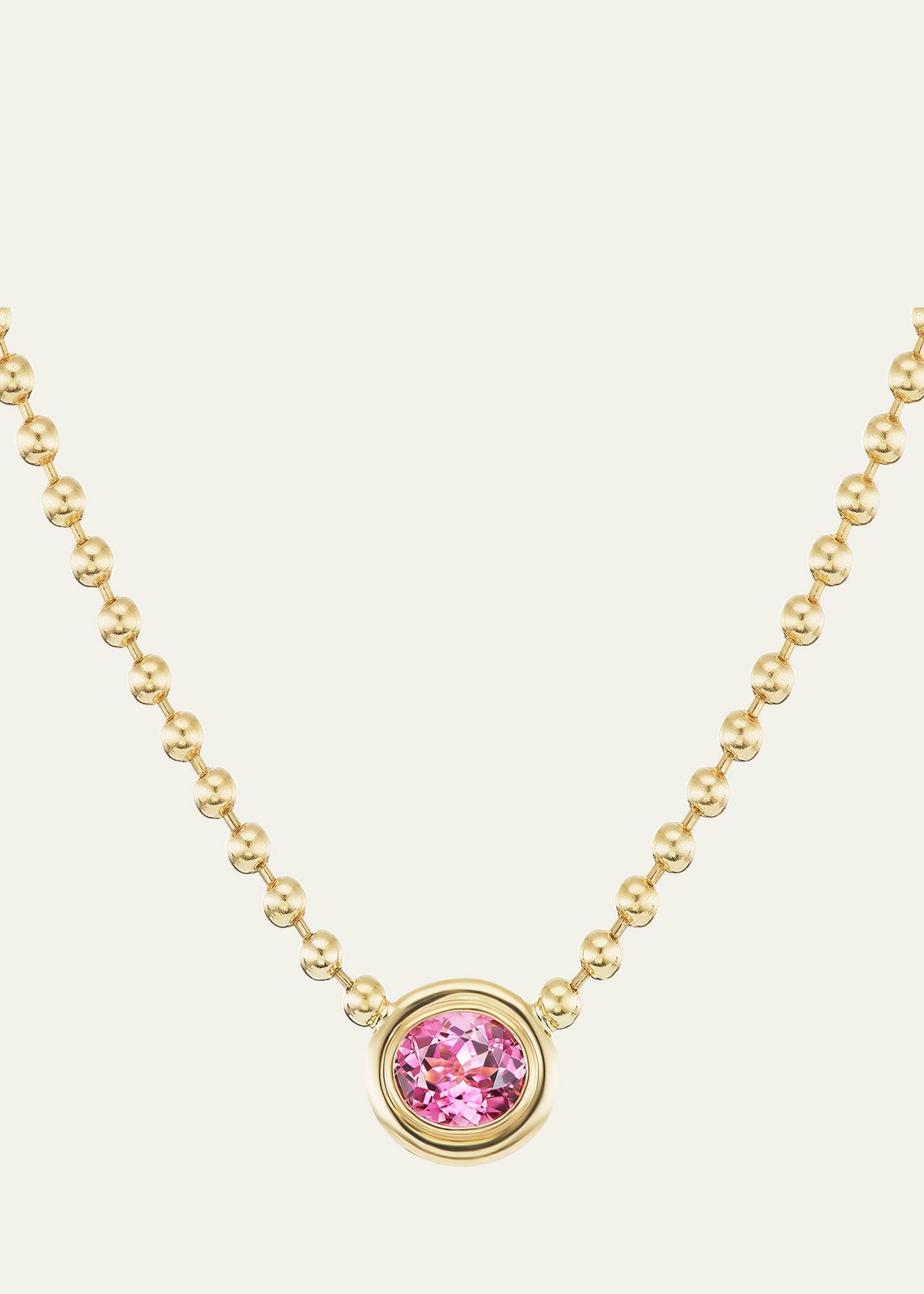 18K Yellow Gold Double Bubble Bezel Pink Tourmaline Oval Pendant Necklace