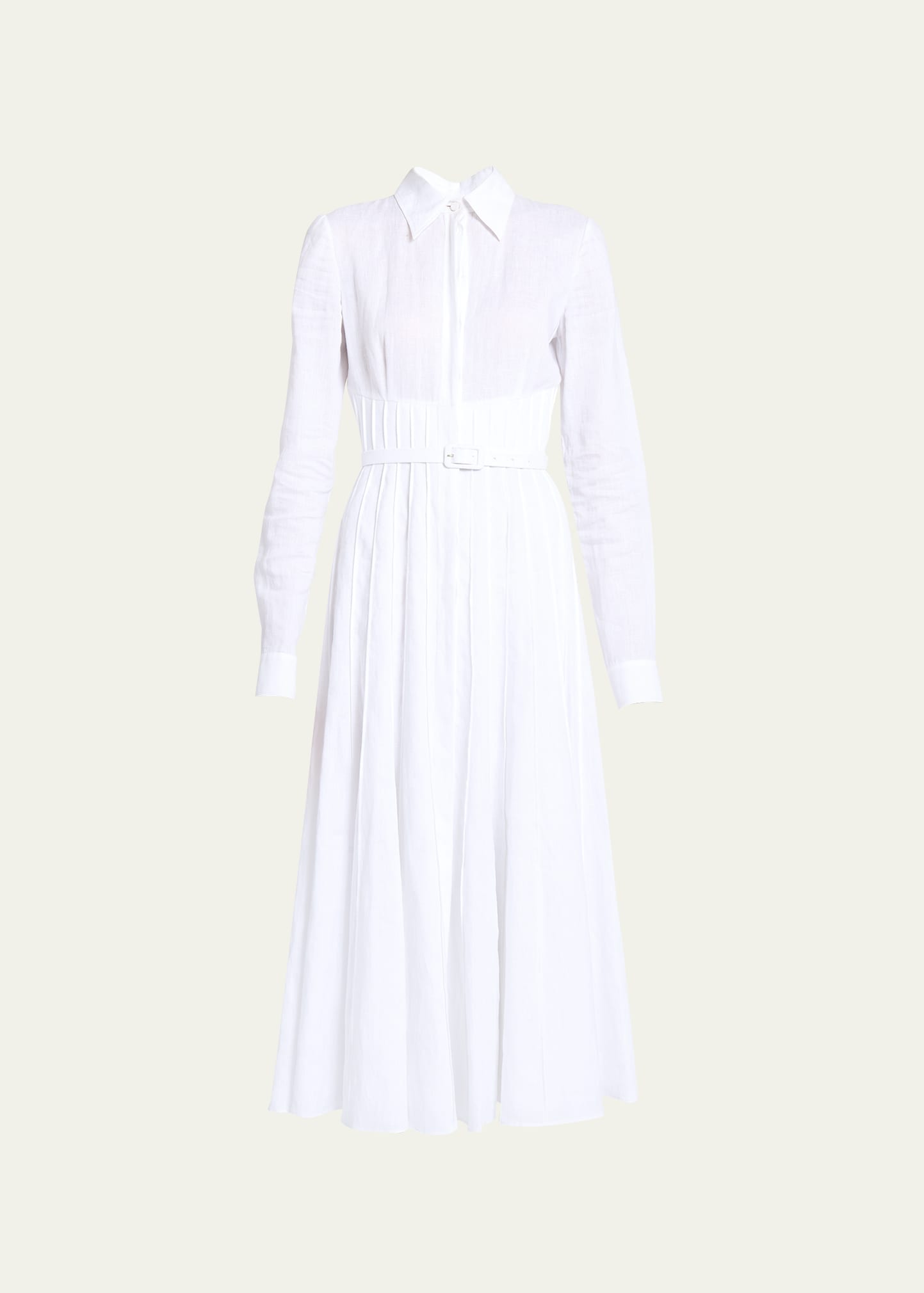 Shop Gabriela Hearst Dewi Pleated Shirtdress With Belt In White
