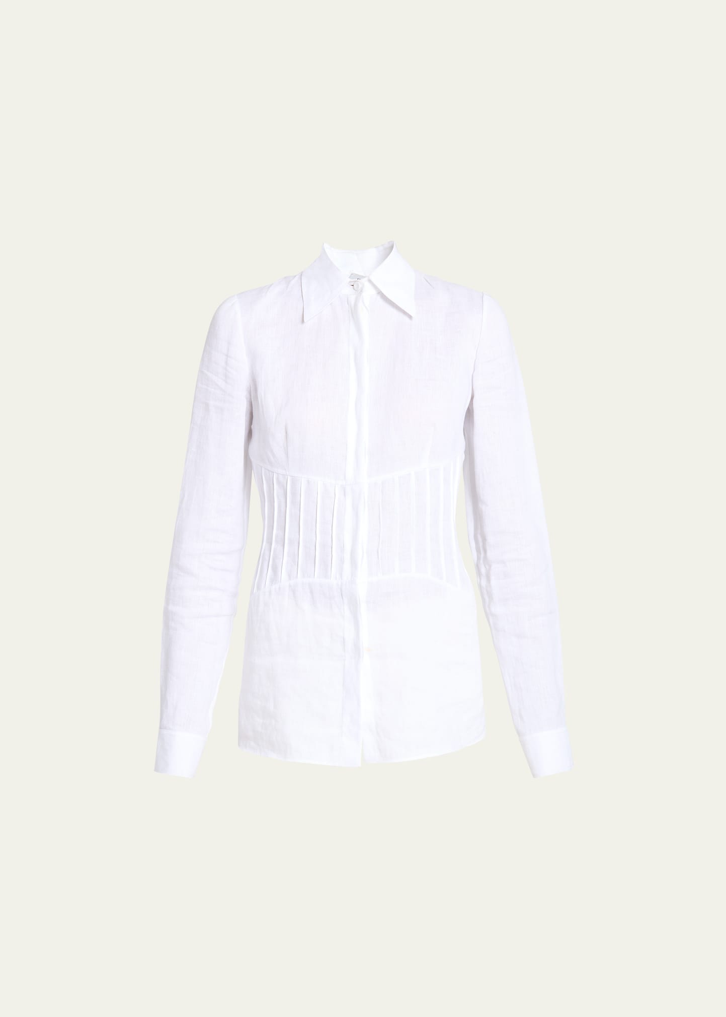 Shop Gabriela Hearst Duff Pleated Linen Top In White