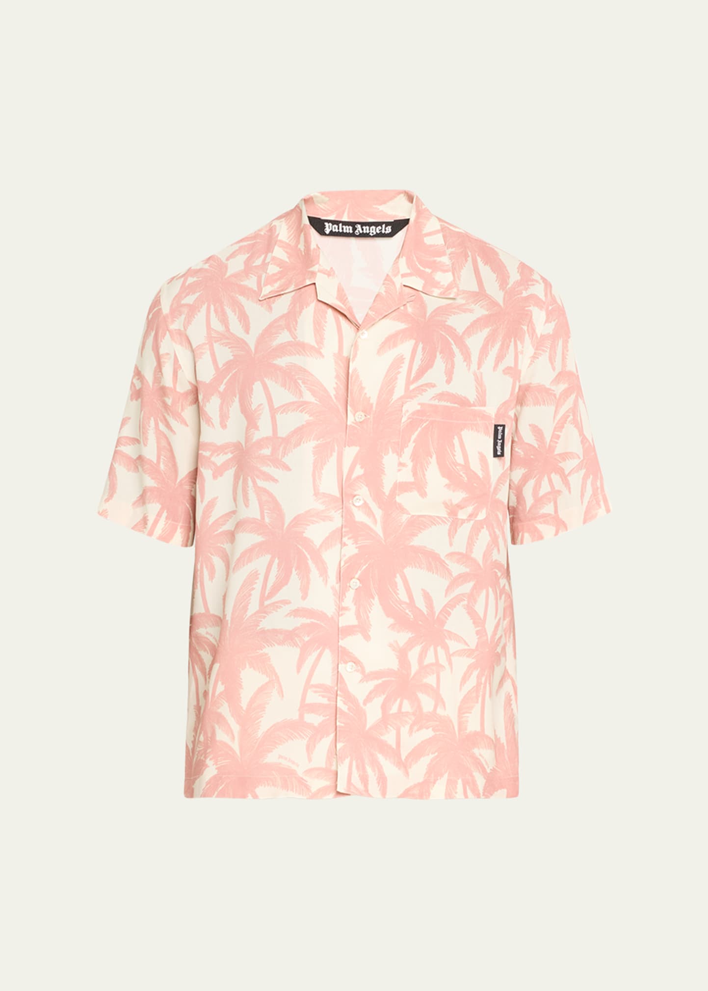 Shop Palm Angels Men's Palm-print Camp Shirt In Off-white