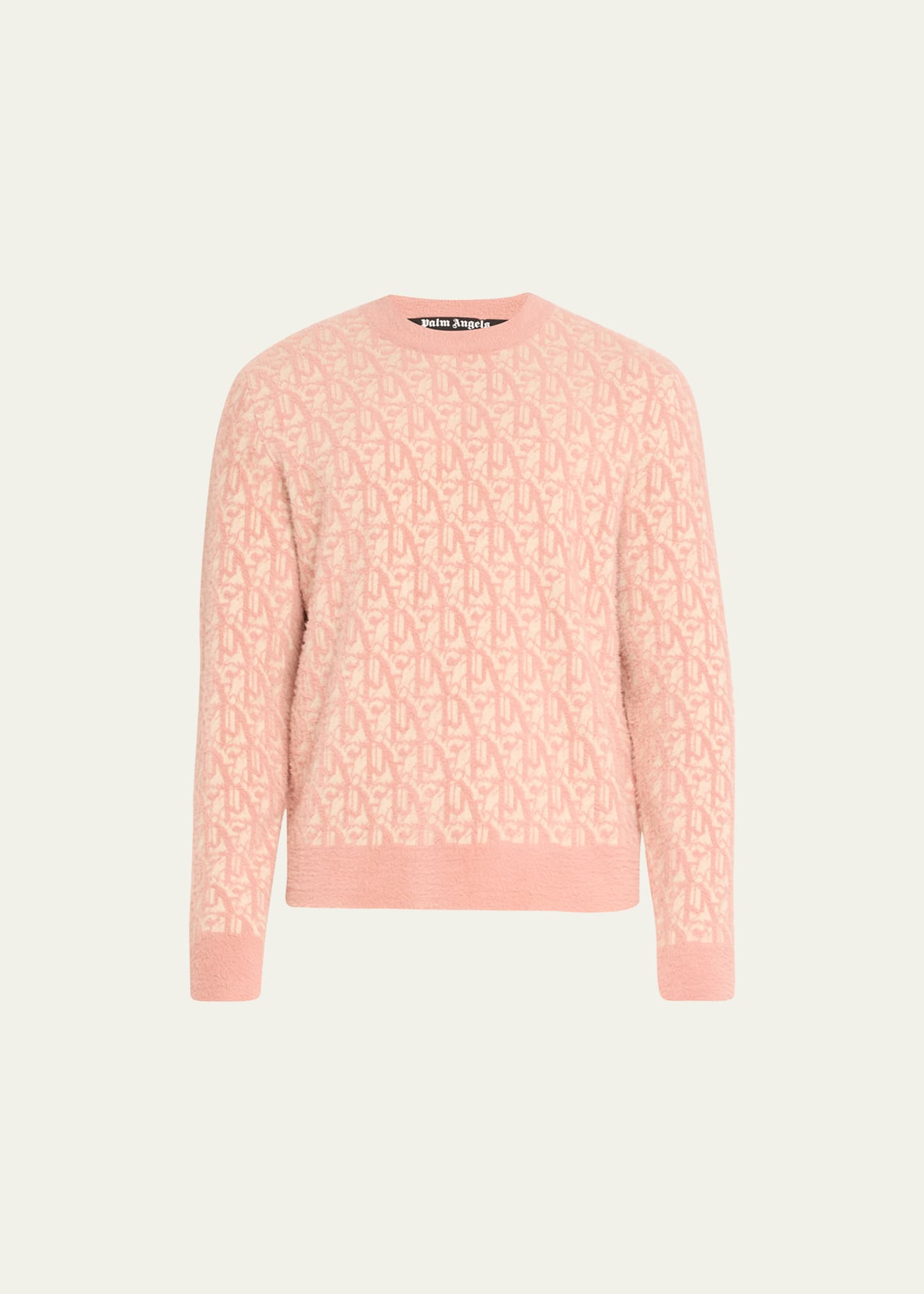 Palm Angels Monogrammed Textured Jacquard-knit Sweater In Beige/pink