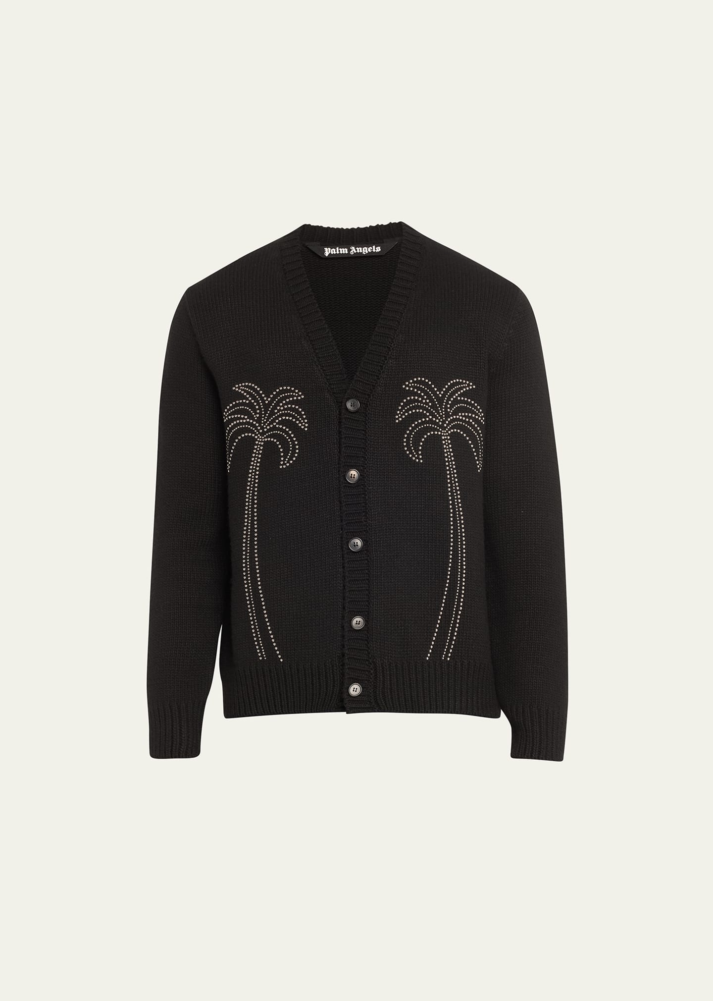 Shop Palm Angels Men's Studded Palm Outline Cardigan In Black