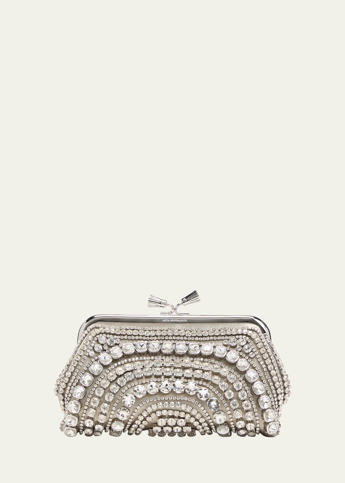 Anya Hindmarch Maud Crystal Tassel Clutch Bag In Silver