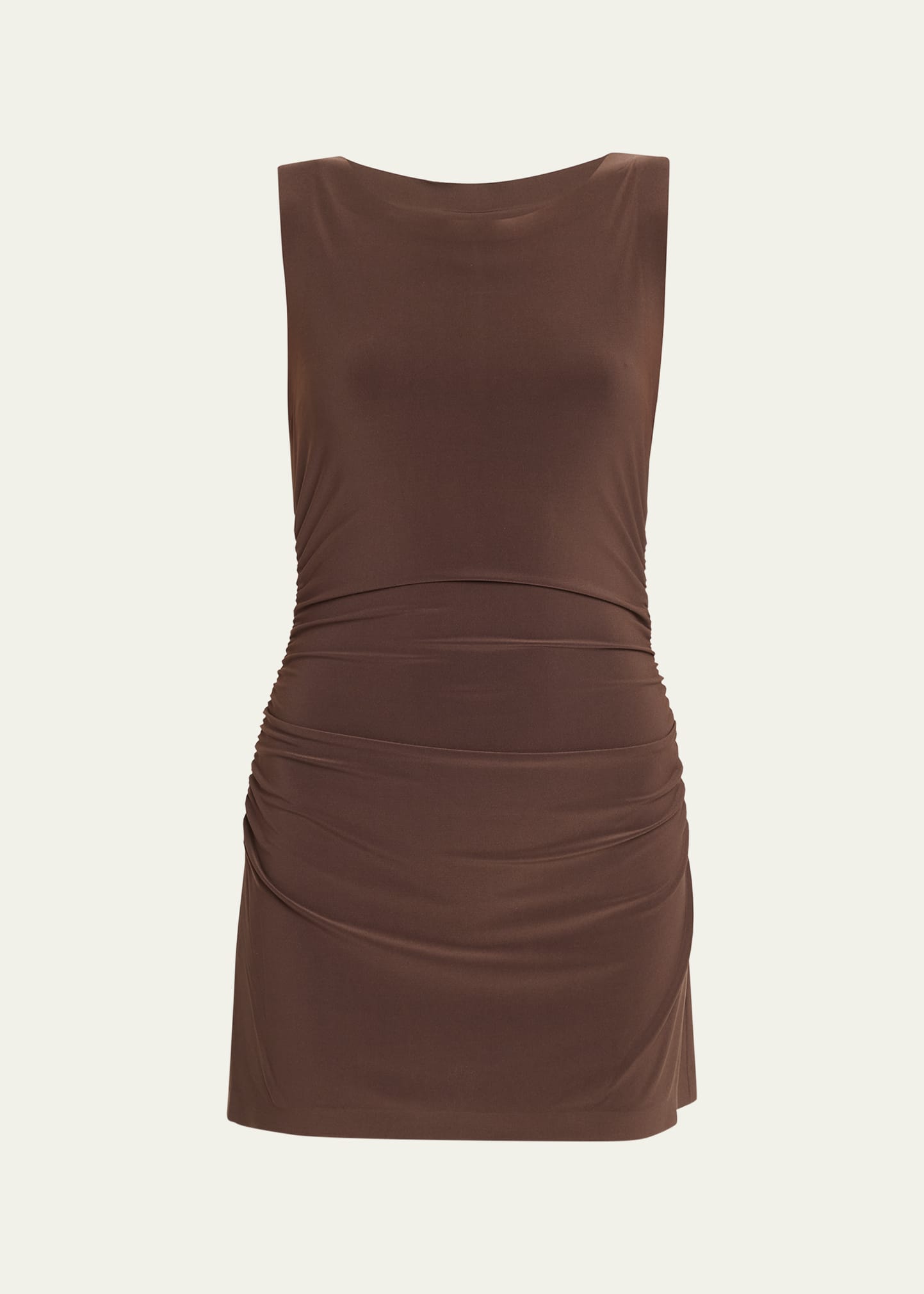 Norma Kamali Pickleball Ruched Stretch-jersey Mini Dress In Chocolate
