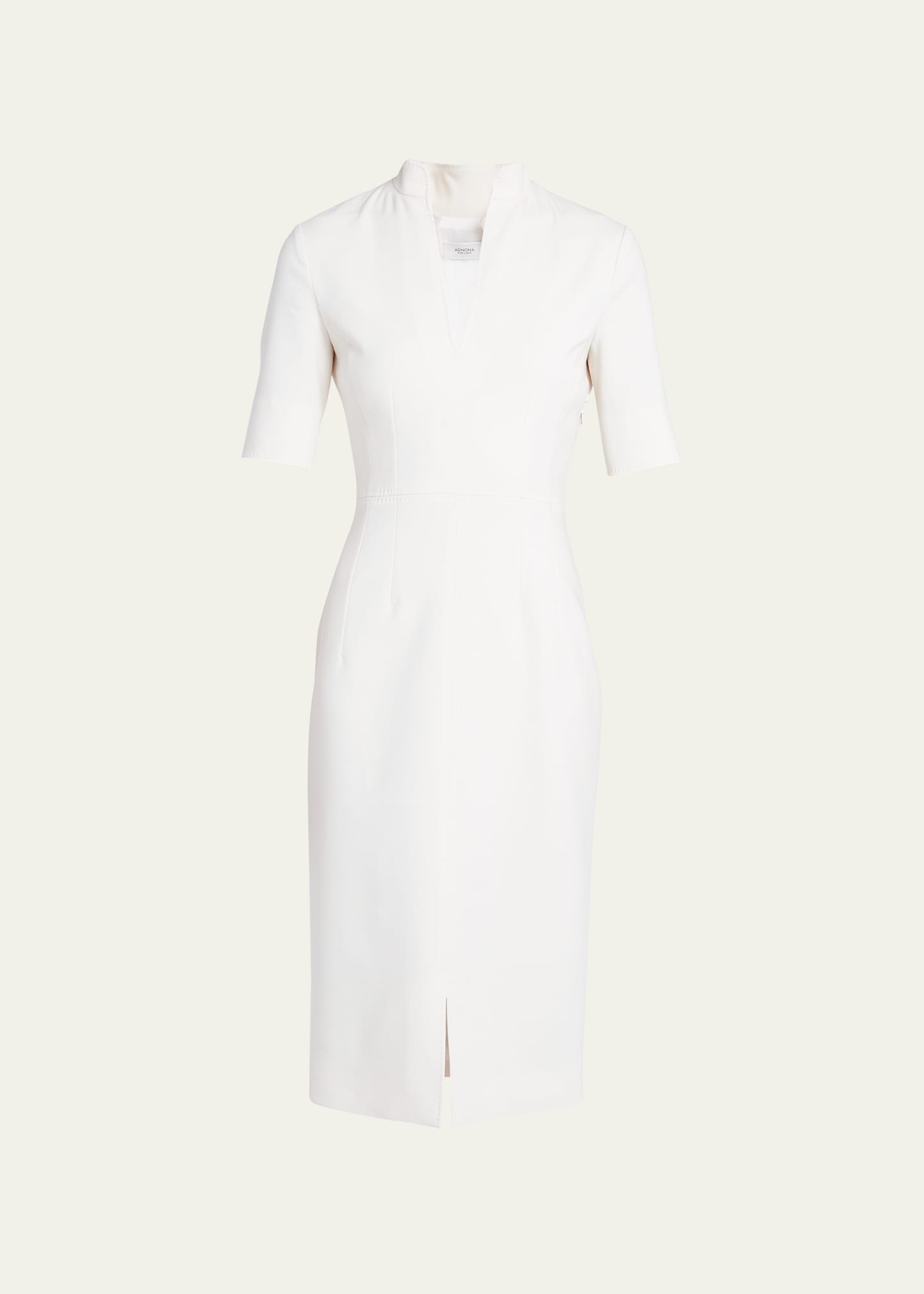 Agnona V-neck Double Wool Stretch Midi Dress In N08 Vanilla