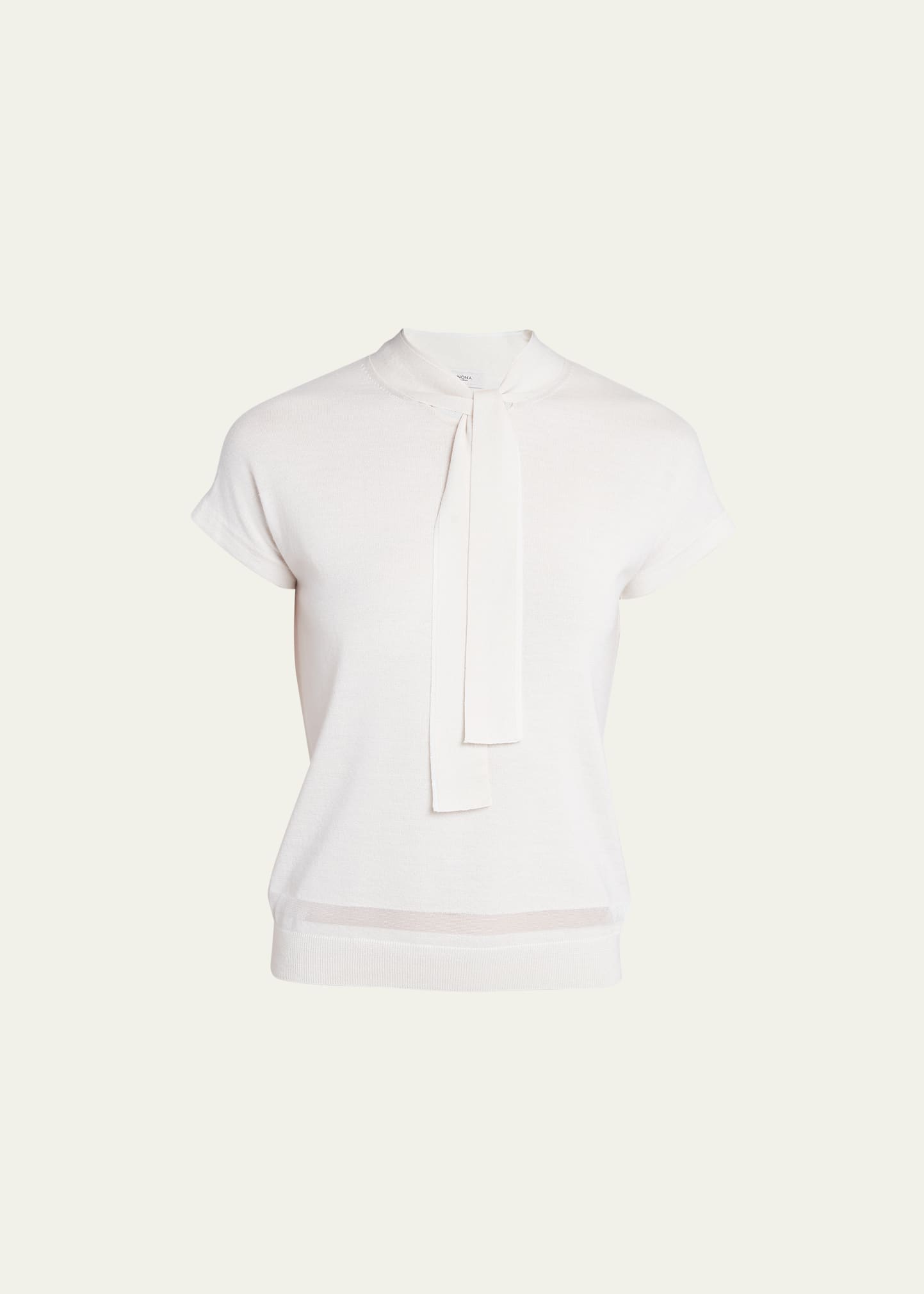Agnona Stripe Tie-neck Cashmere Blouse In N05 White