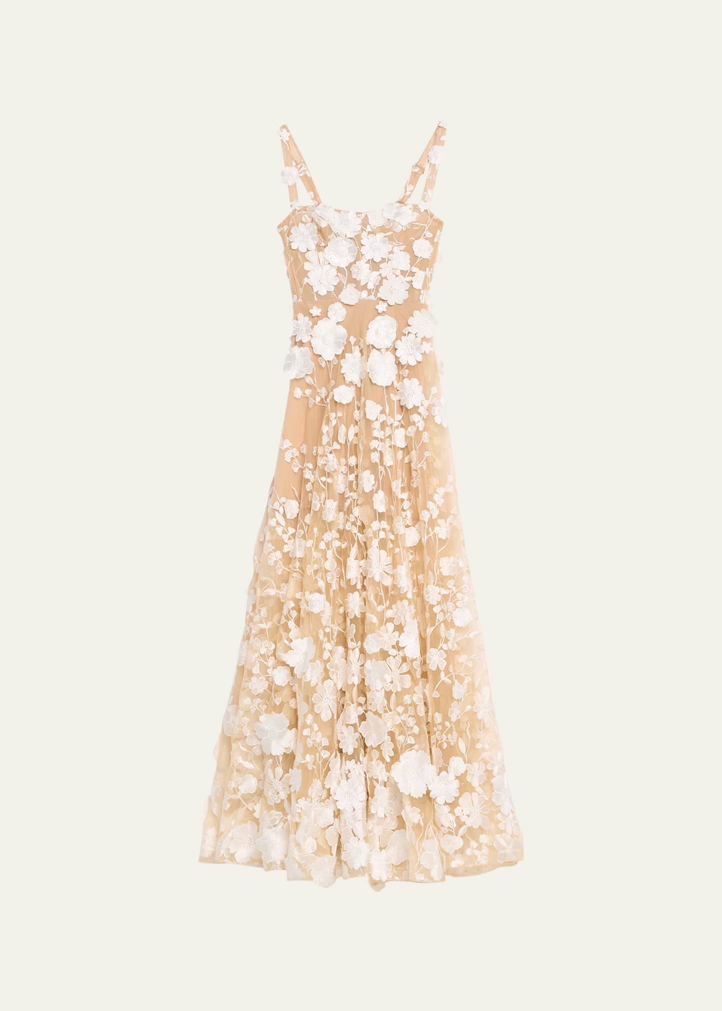 Shop Bronx And Banco Jasmine Sleeveless Floral Applique Gown In Cream