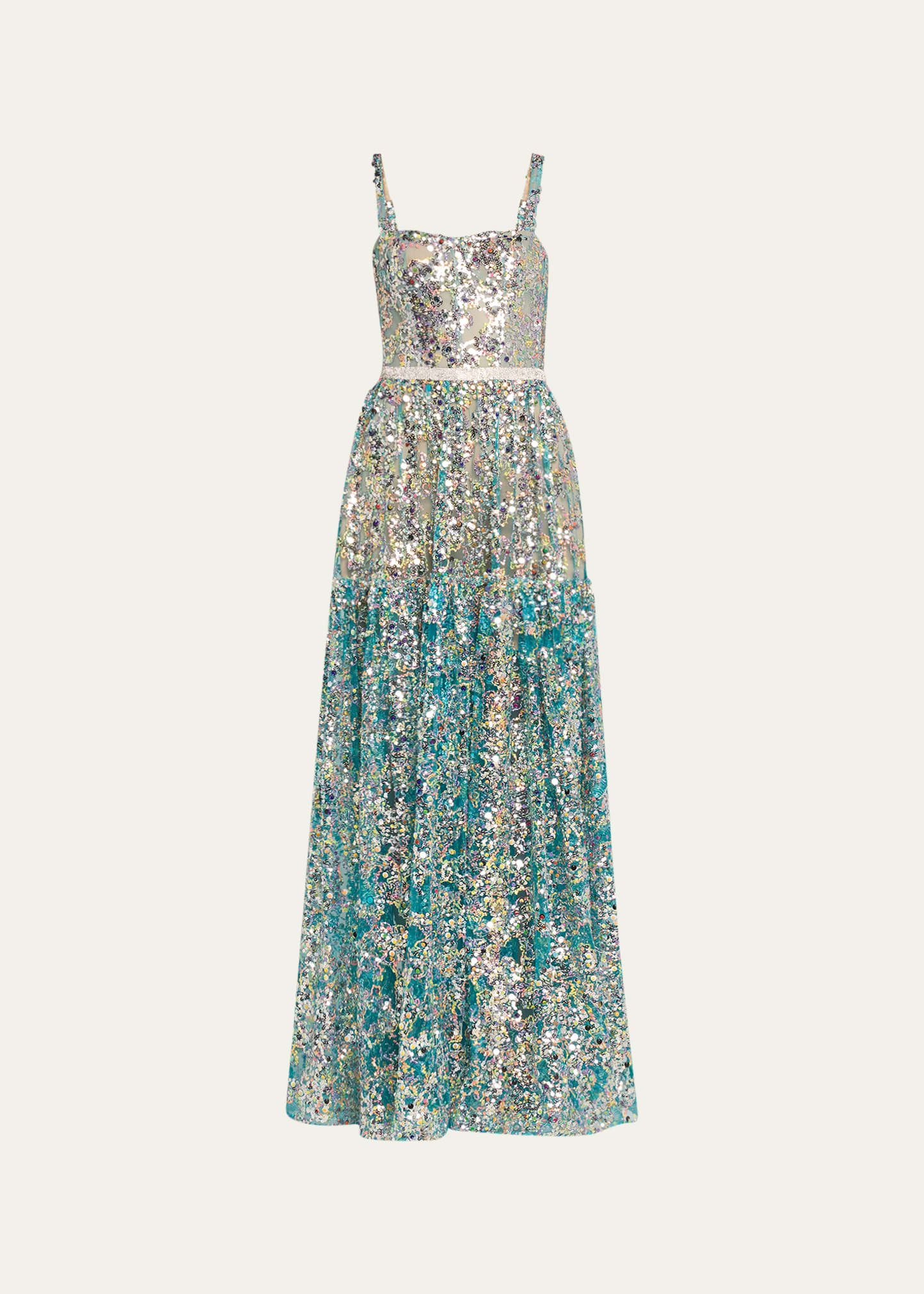 BRONX AND BANCO MIDNIGHT SLEEVELESS SEQUIN SQUARE-NECK GOWN