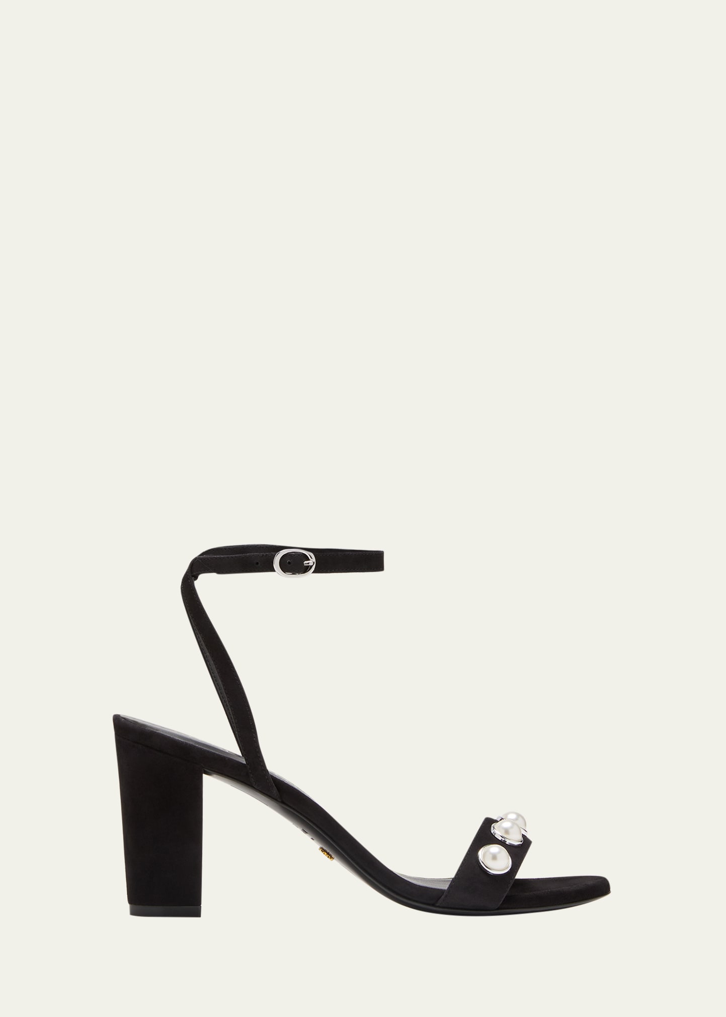 Stuart Weitzman Nearlybare Portia Pearly Leather Sandals In Black