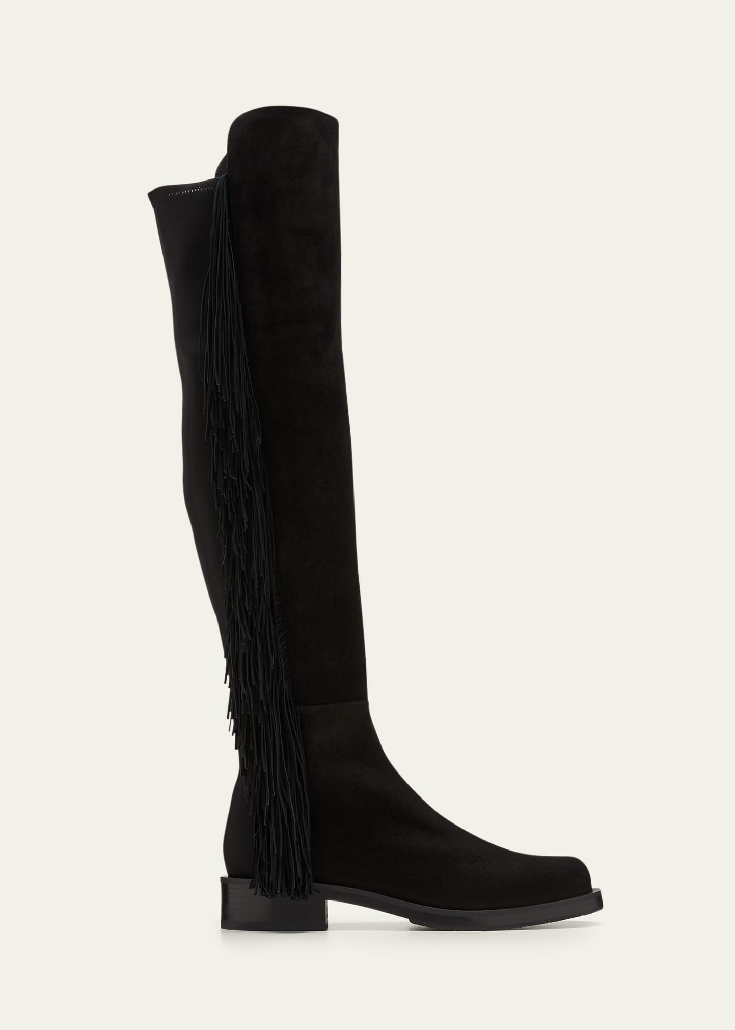 Shop Stuart Weitzman 5050 Bold Suede Fringe Over-the-knee Boots In Black